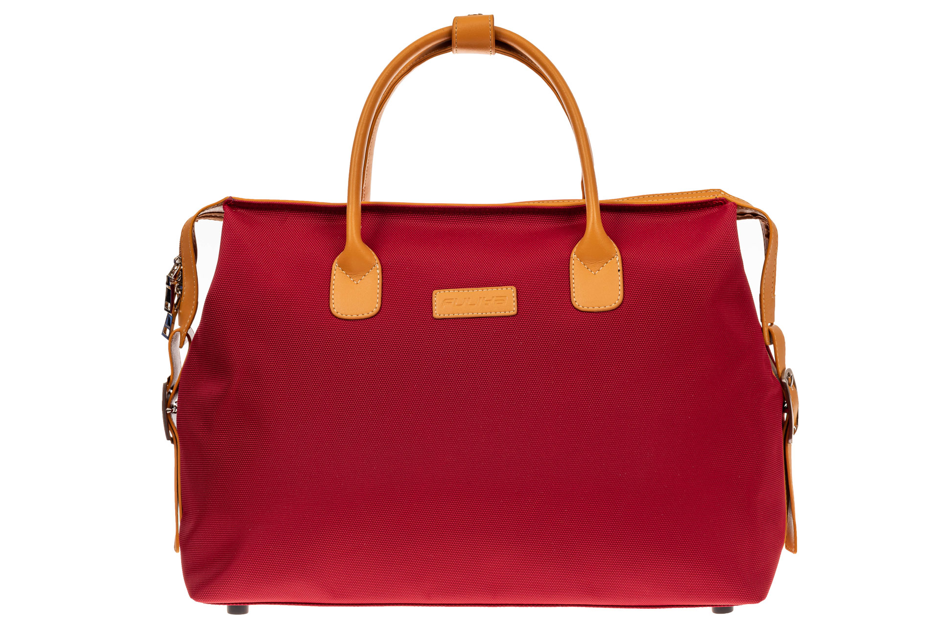 На фото 2 - Багажная сумка саквояж из плотной ткани, цвет красный