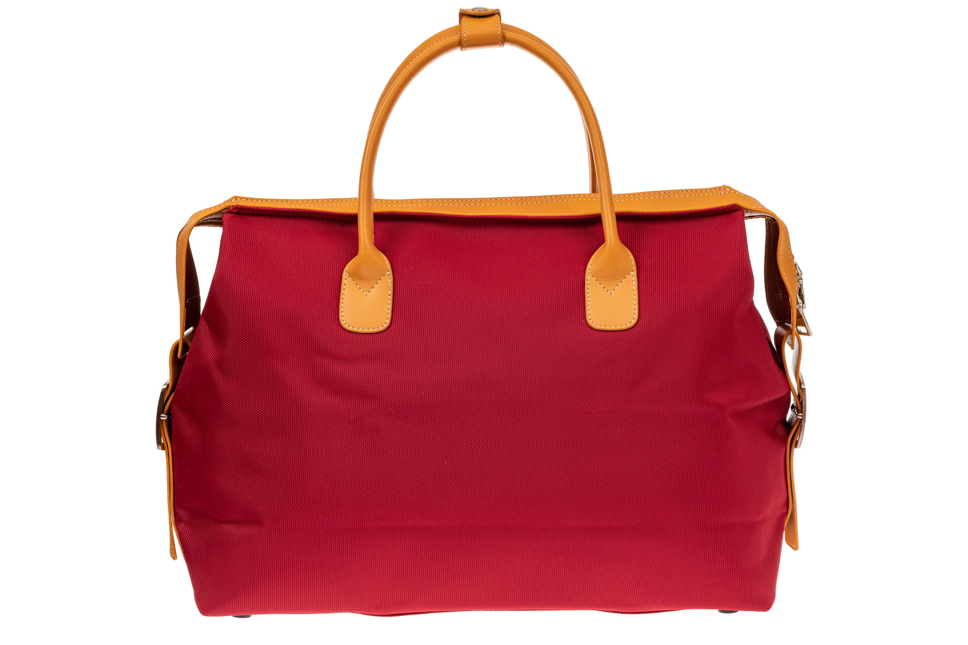 На фото 3 - Багажная сумка саквояж из плотной ткани, цвет красный
