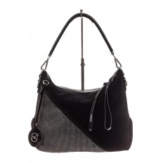 На фото 2 - Комбинированная сумка хобо из искусственной кожи и замши, цвет черный