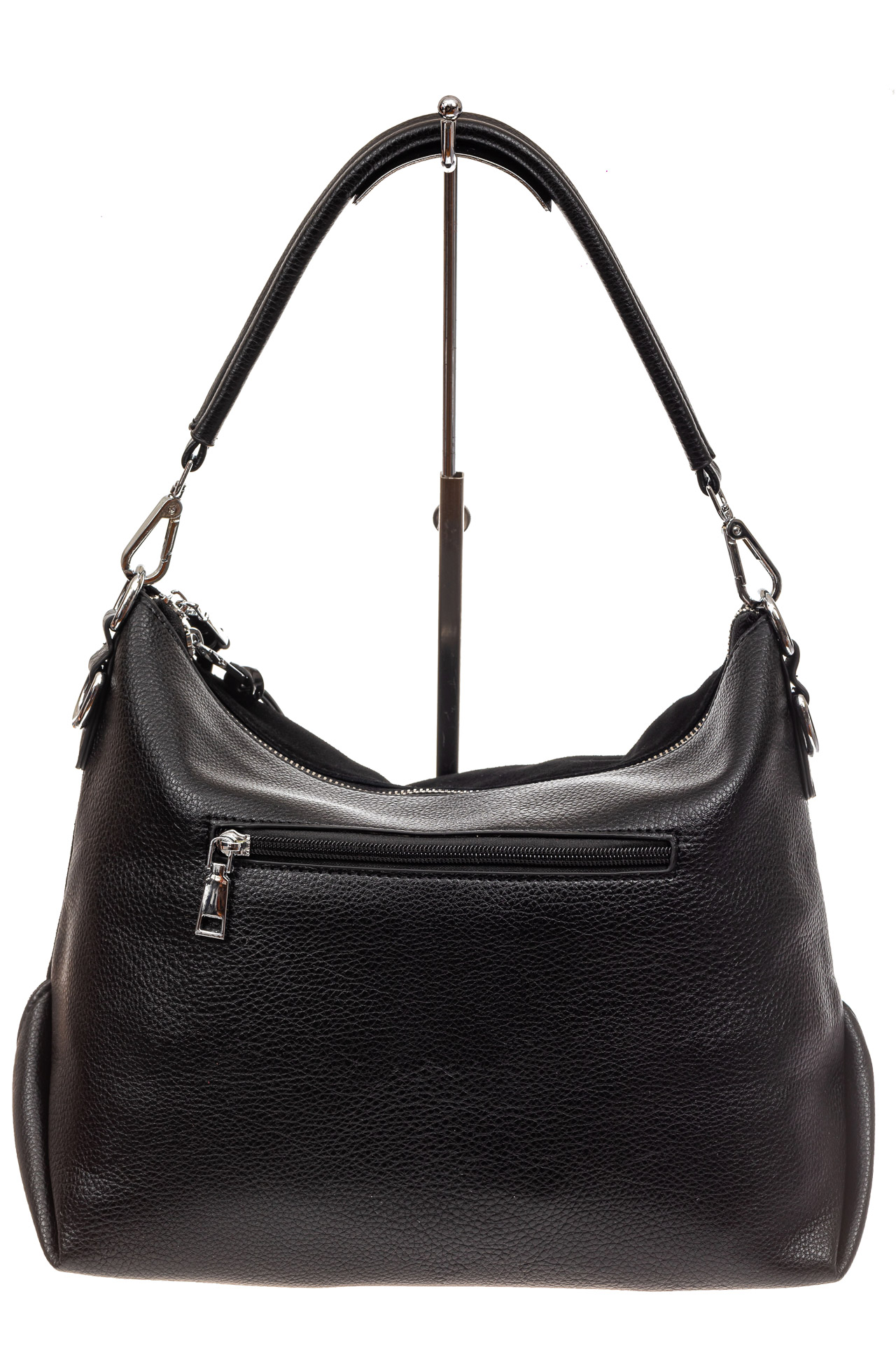 На фото 3 - Комбинированная сумка хобо из искусственной кожи и замши, цвет черный