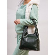 На фото 1 - Женская сумка шоппер из натуральной кожи, цвет зеленый 
