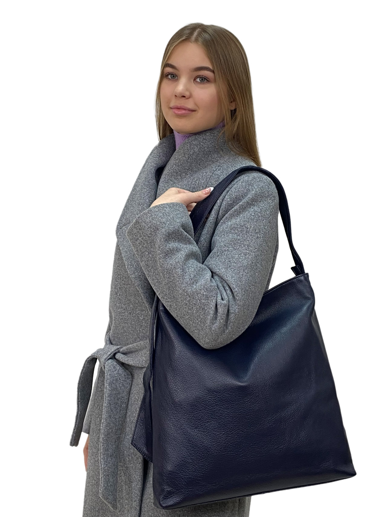 На фото 1 - Женская сумка из натуральной кожи, цвет  синий