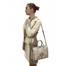 На фото 1 - Кожаная женская сумка-портфель, цвет  светло бежевый