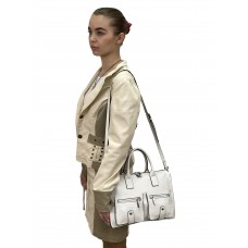 На фото 1 - Кожаная женская сумка-портфель, цвет белый