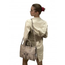 На фото 1 - Кожаная женская сумка-портфель, цвет пудра