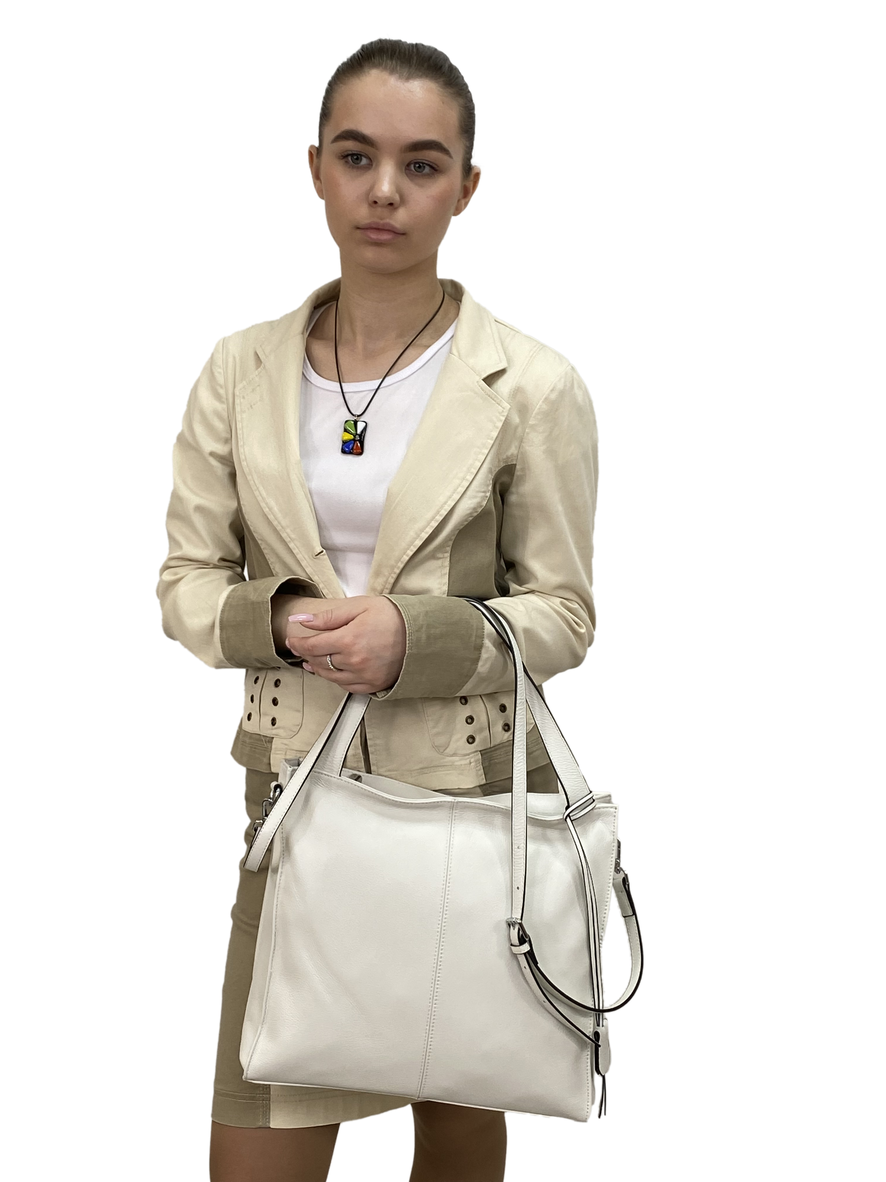 На фото 2 - Женская сумка  из натуральной кожи, цвет белый
