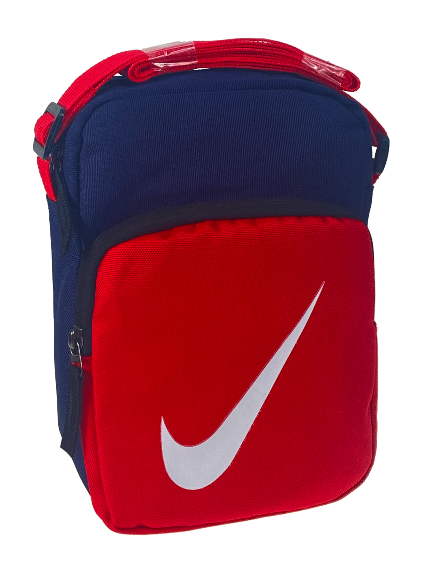 На фото 1 - Мужская сумка из текстиля, цвет тёмно синий с красным