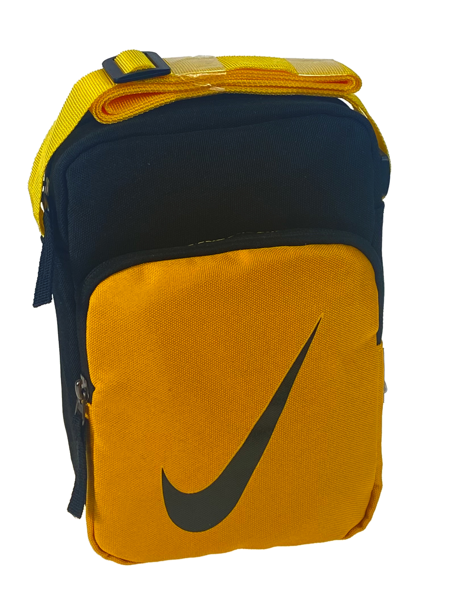 На фото 1 - Мужская сумка из текстиля, цвет черный с жёлтым