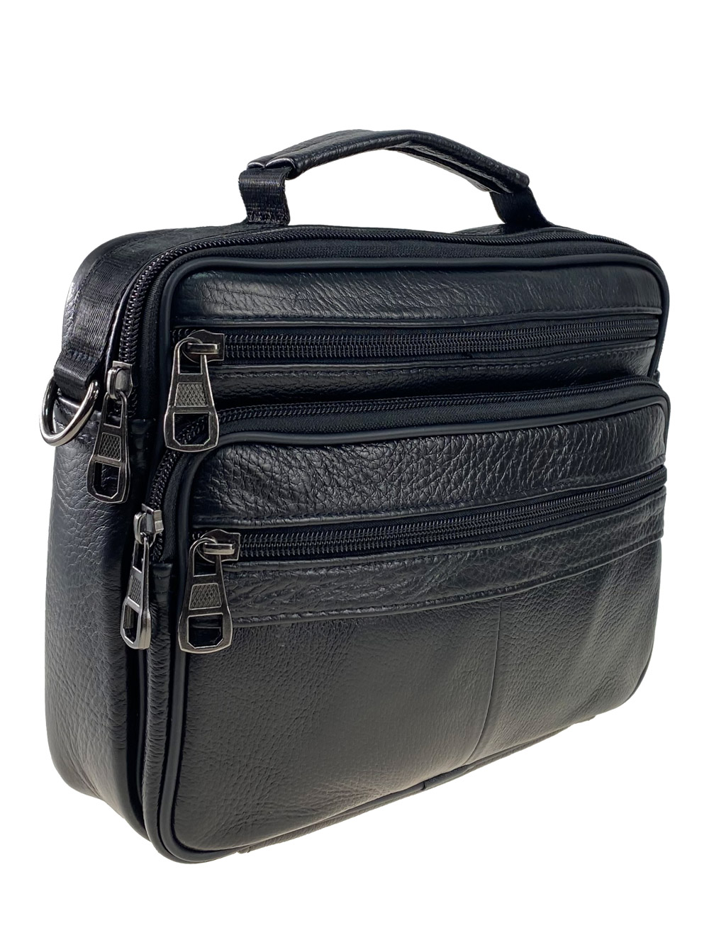 На фото 1 - Мужская классическая сумка из натуральной кожи, цвет чёрный