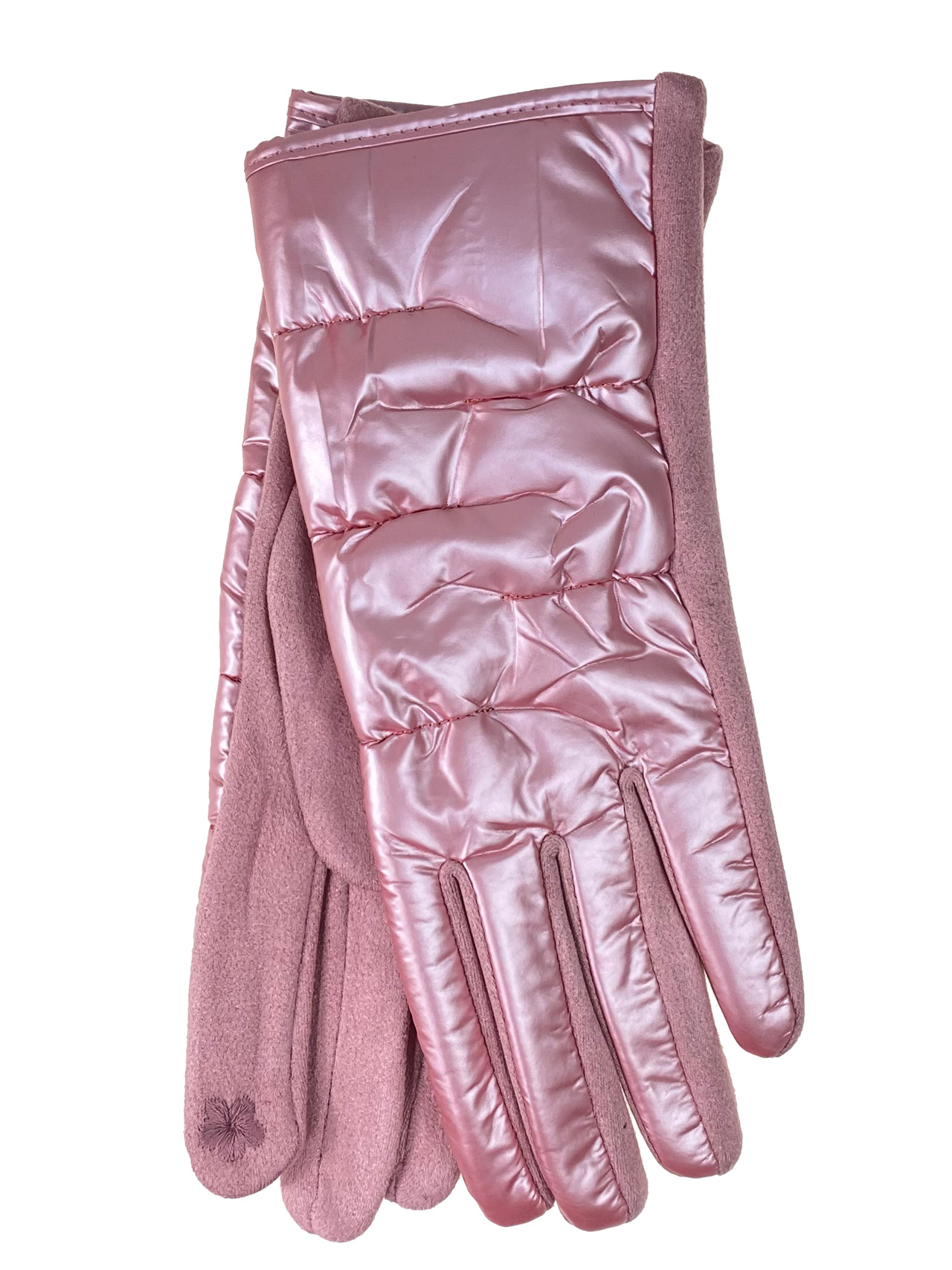На фото 1 - Комбинированные женские перчатки, цвет розовый