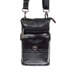 На фото 2 - Маленькая мужская сумка на пояс из натуральной кожи, цвет черный