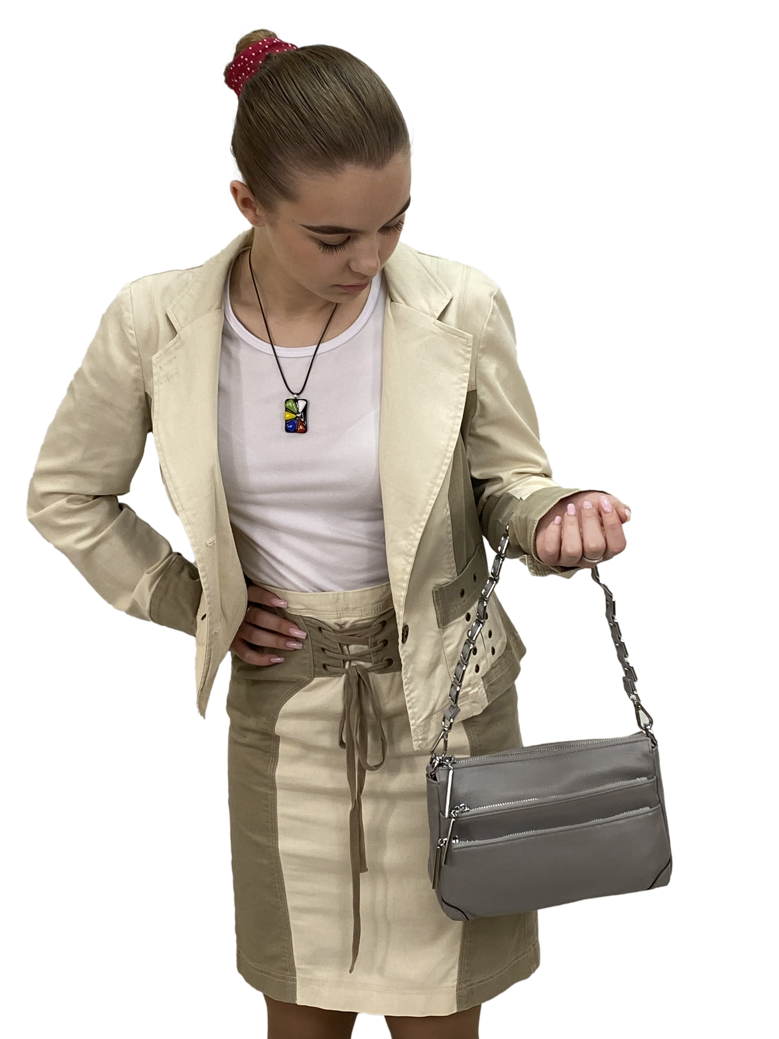 На фото 1 - Женская сумка  из натуральной кожи, цвет серый