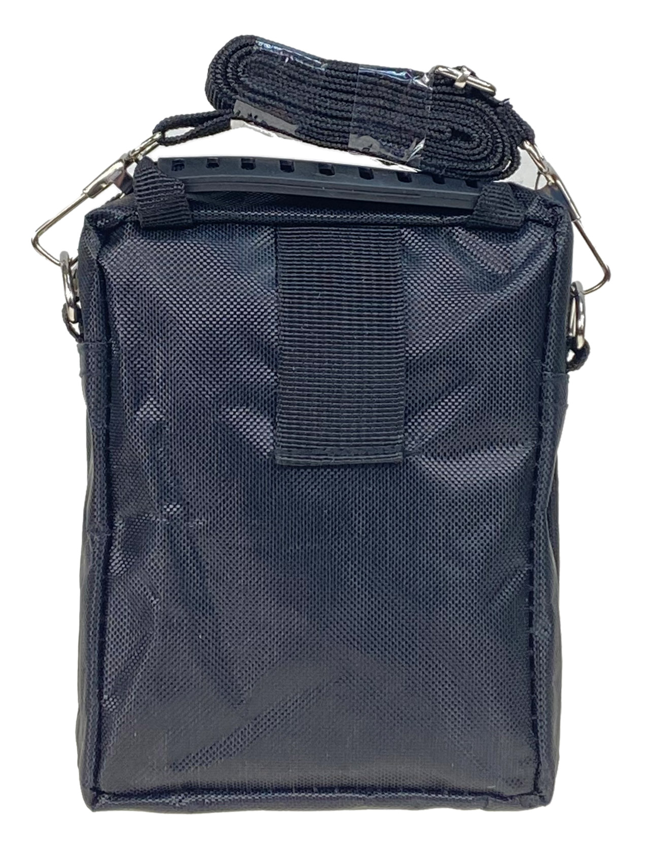 На фото 2 - Спортивная поясная сумка из текстиля, цвет черный с синим 