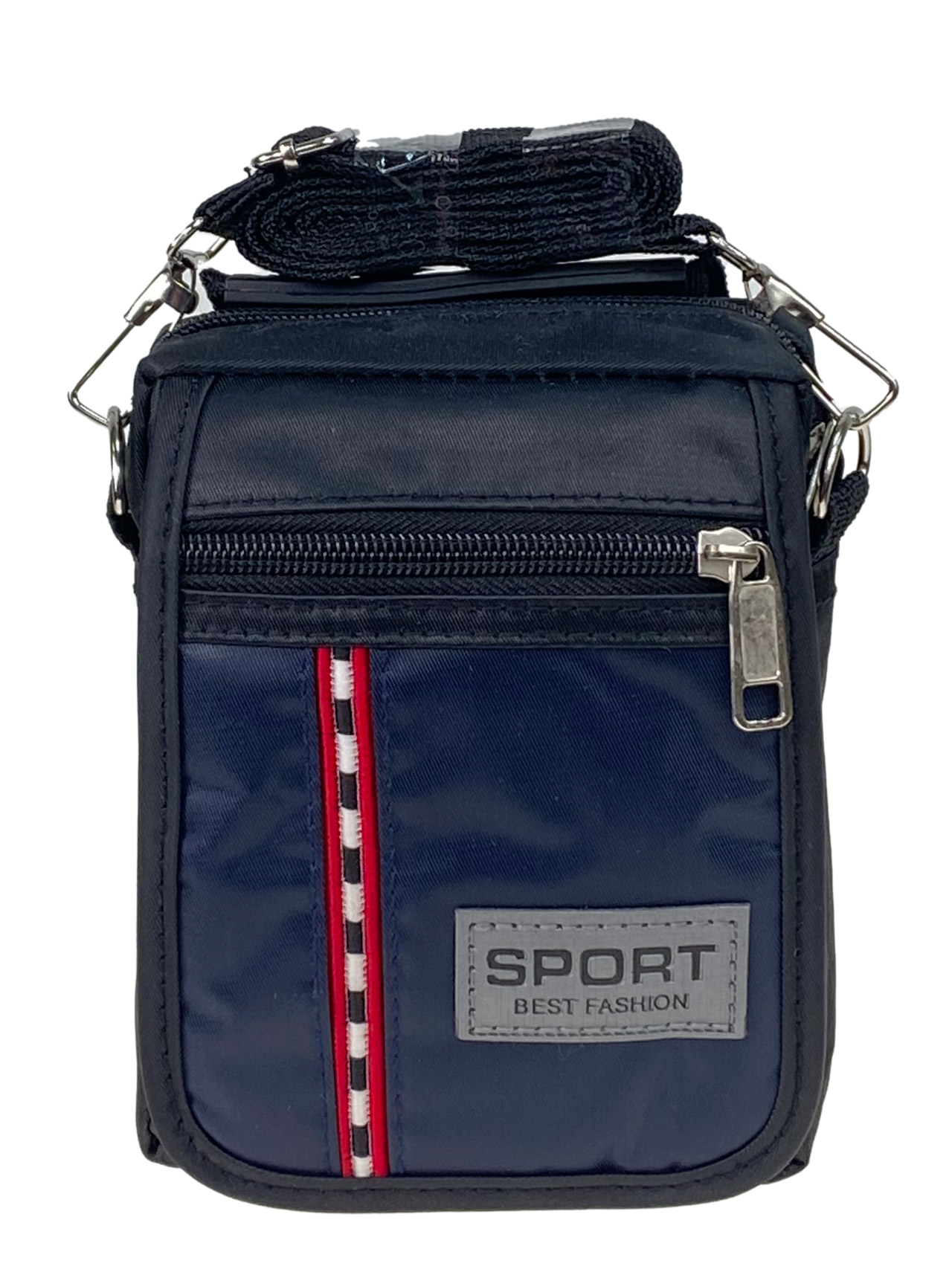 На фото 1 - Спортивная поясная сумка из текстиля, цвет черный с синим 