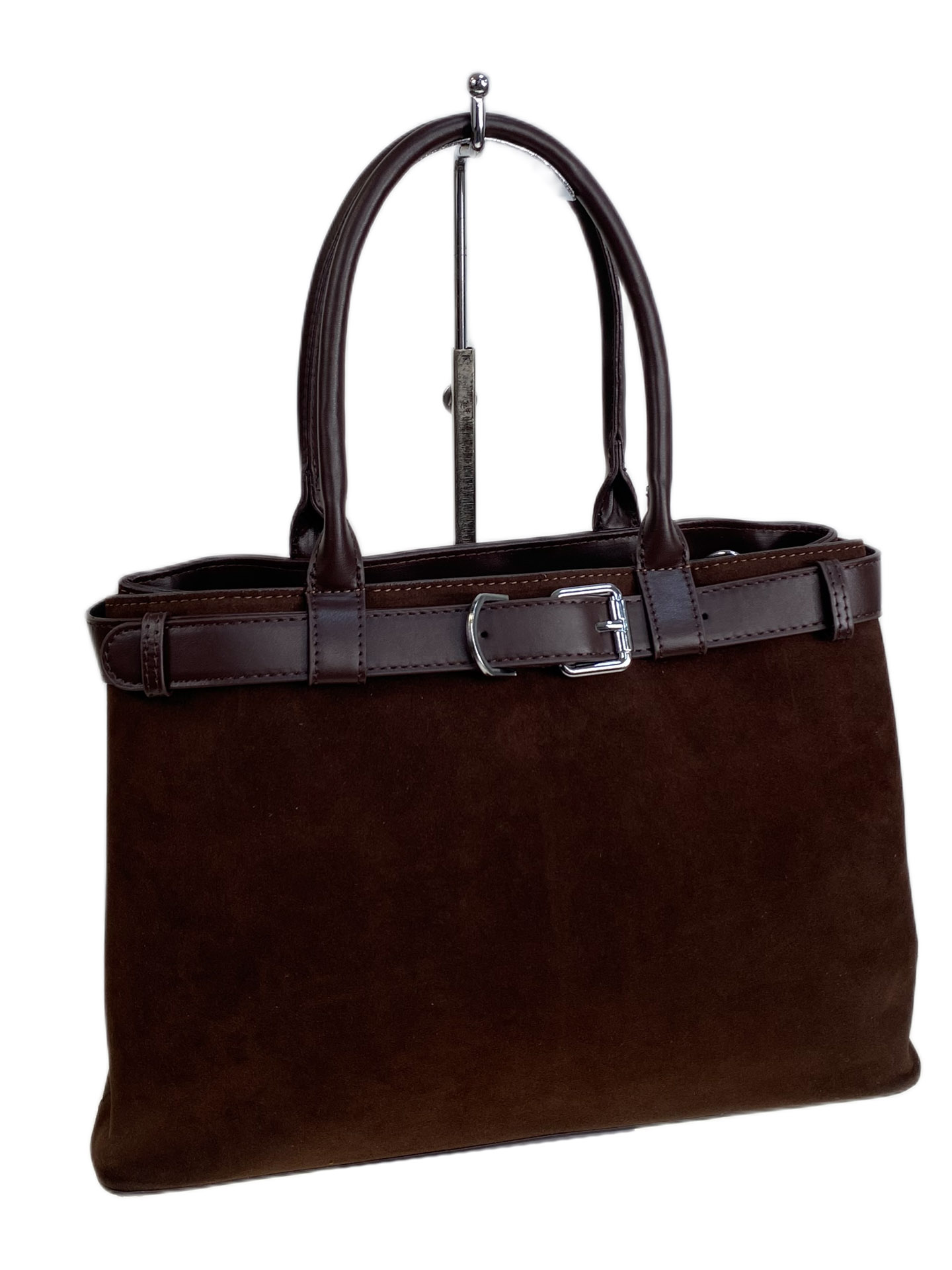 На фото 1 - Женская сумка из искусственной замши, цвет шоколад