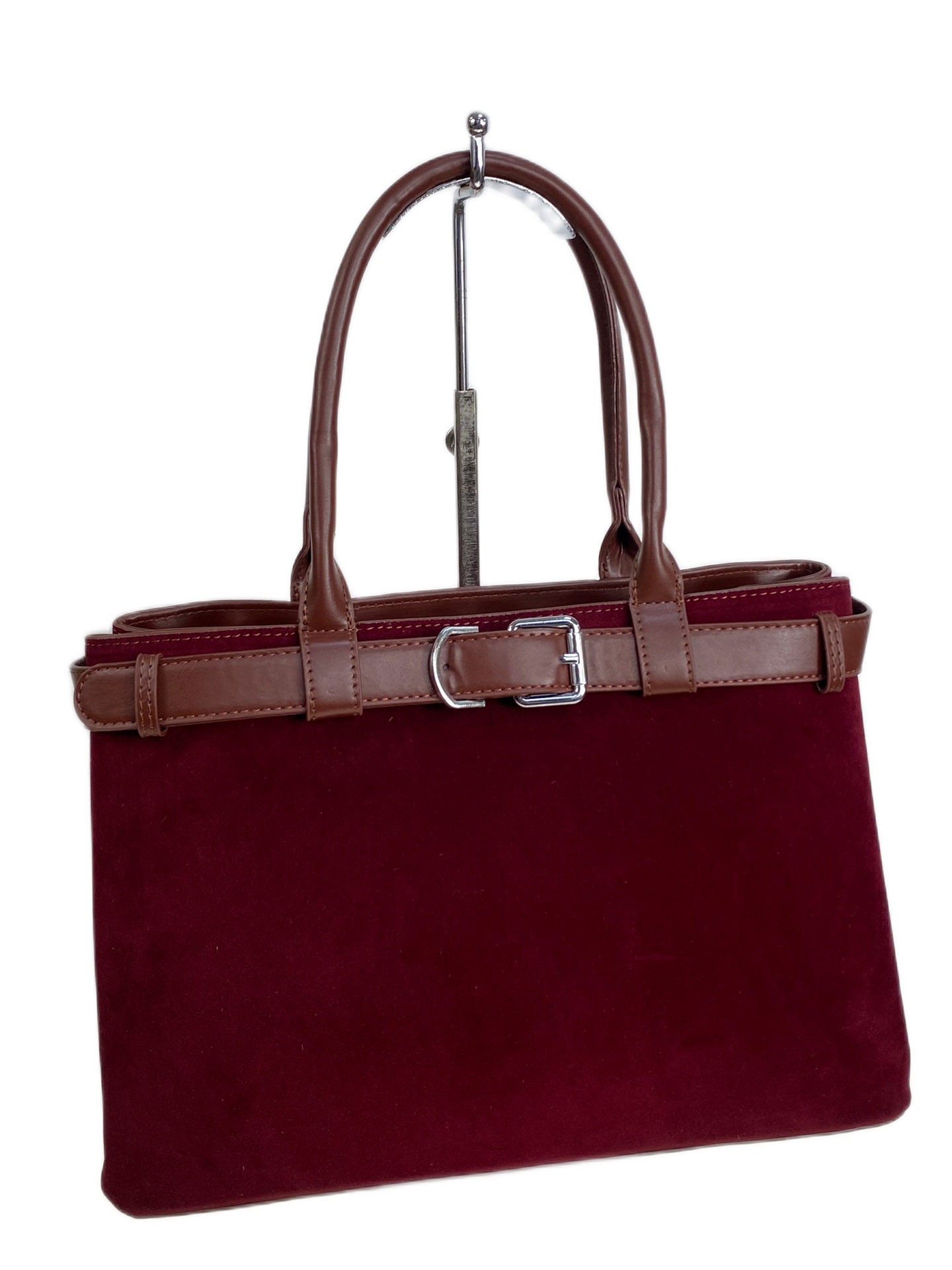 На фото 1 - Женская сумка из искусственной замши, цвет бордовый