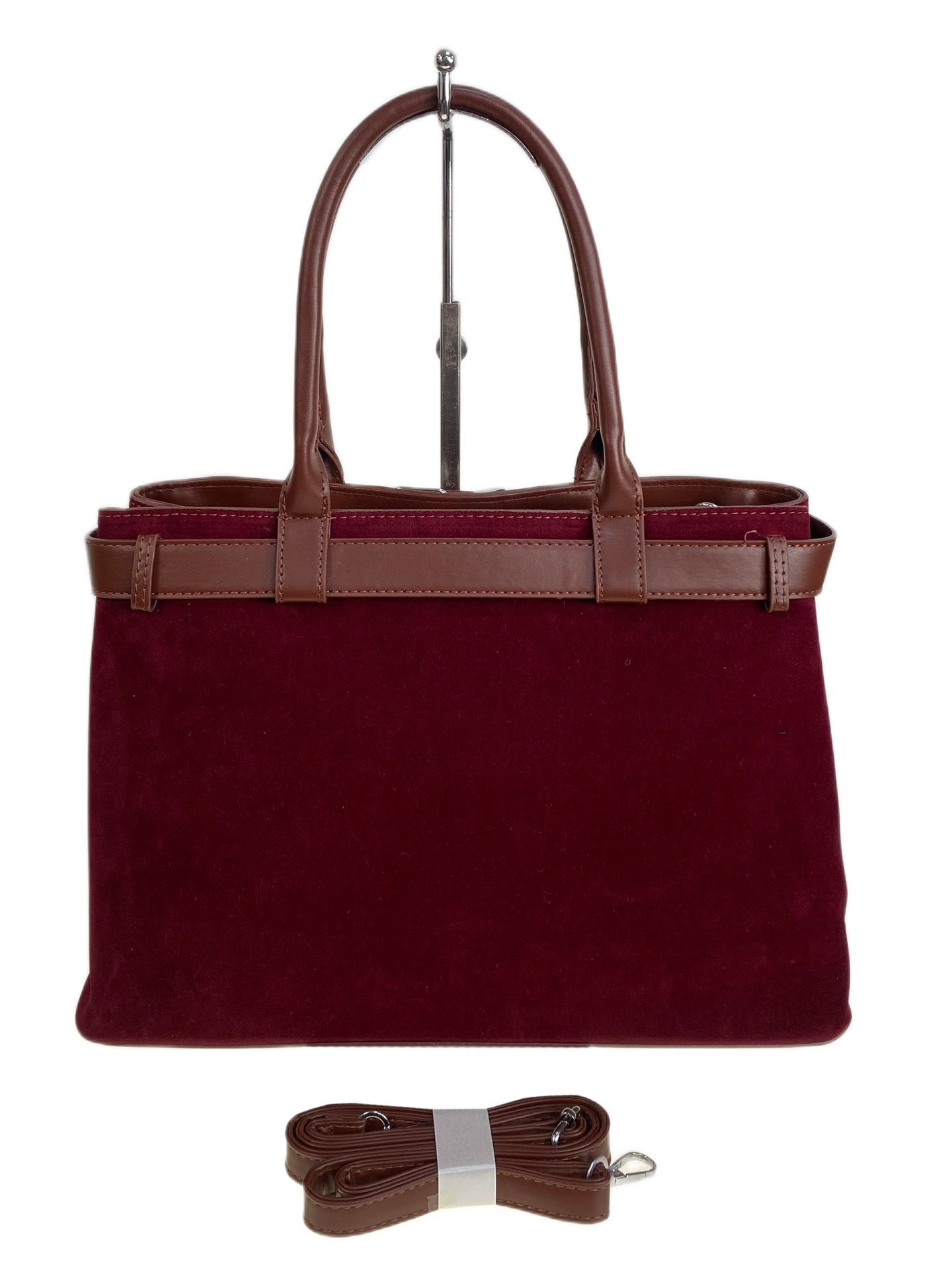 На фото 2 - Женская сумка из искусственной замши, цвет бордовый