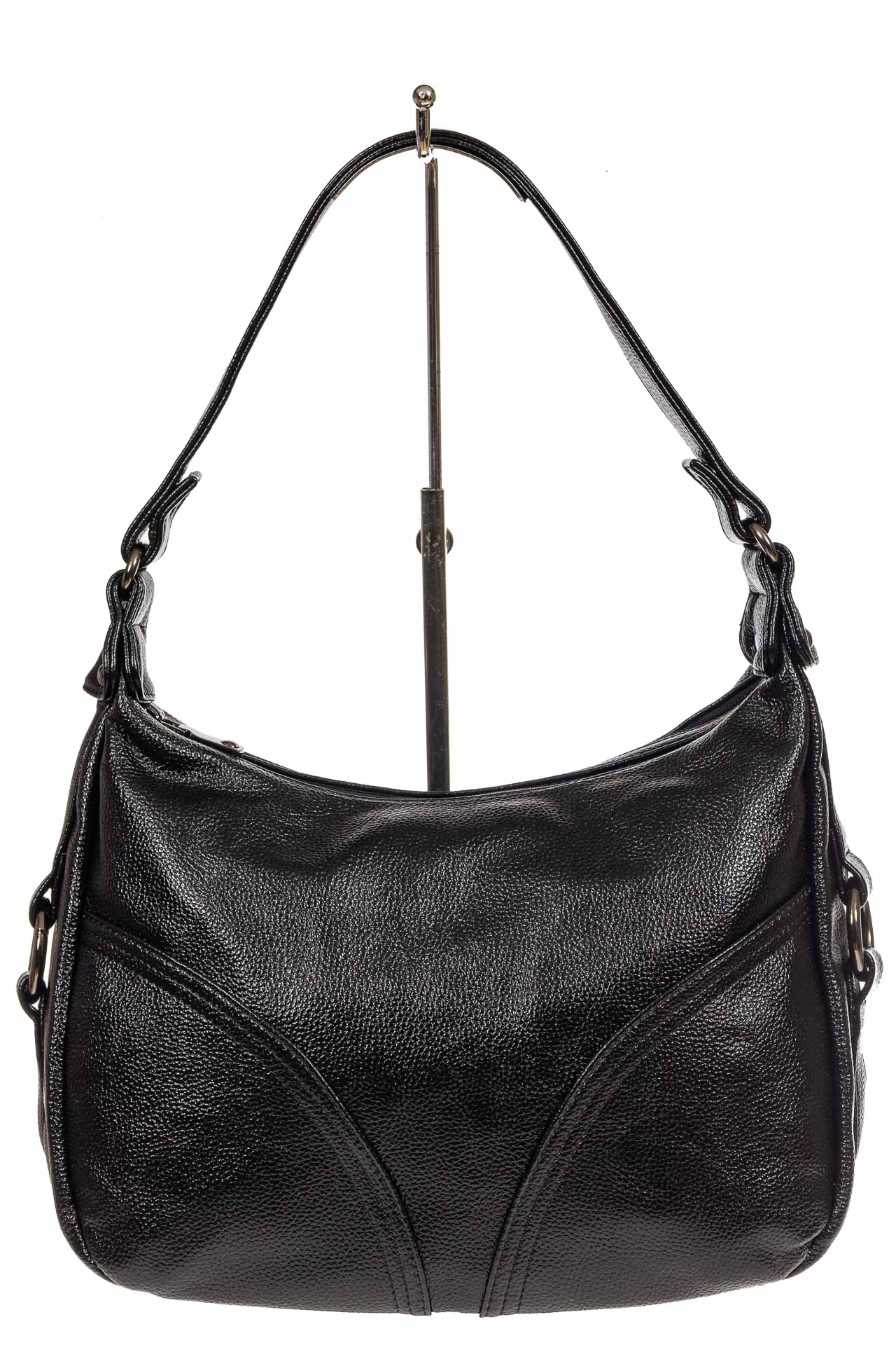 На фото 2 - Женская сумка хобо из искусственной кожи, цвет черный