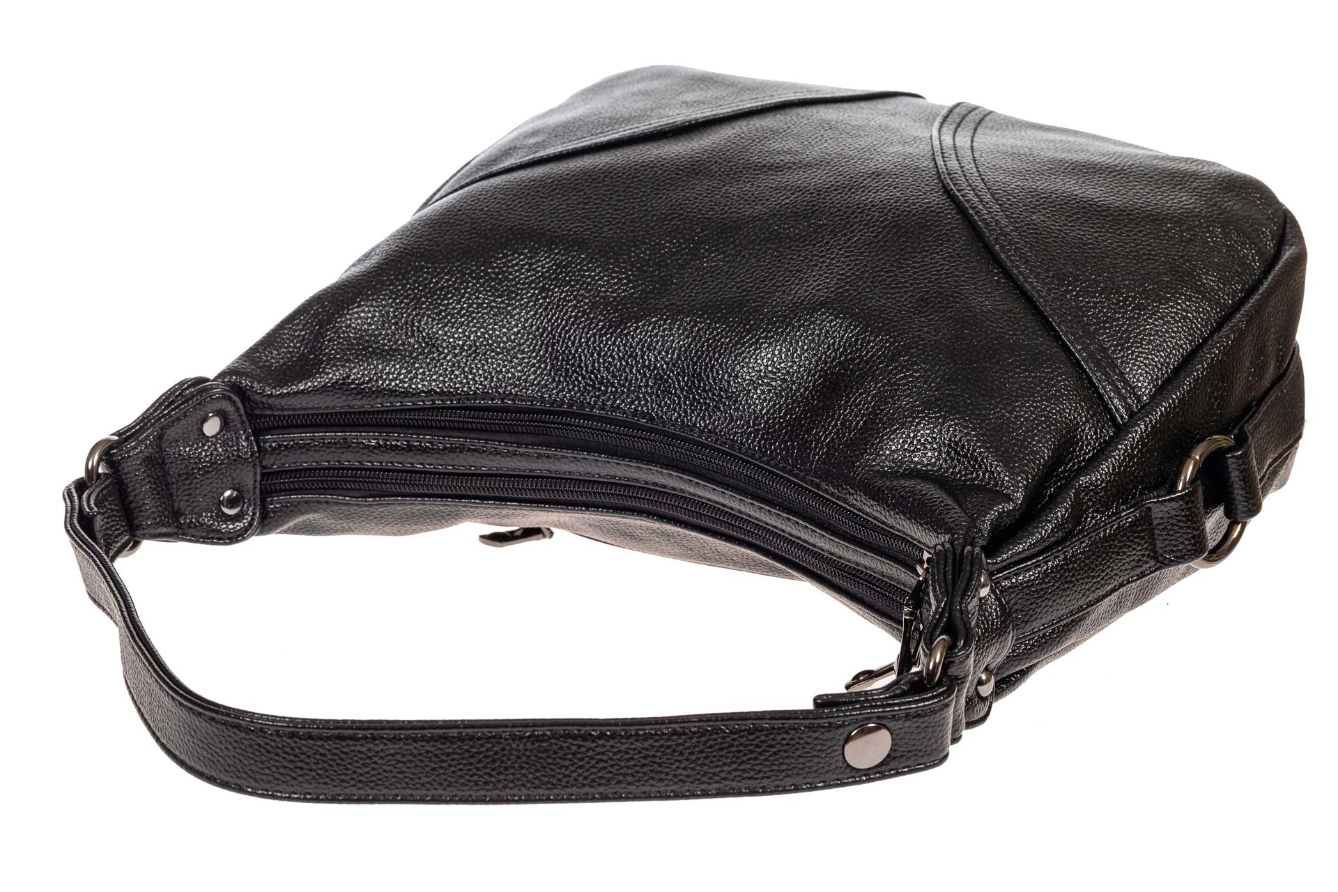 На фото 4 - Женская сумка хобо из искусственной кожи, цвет черный