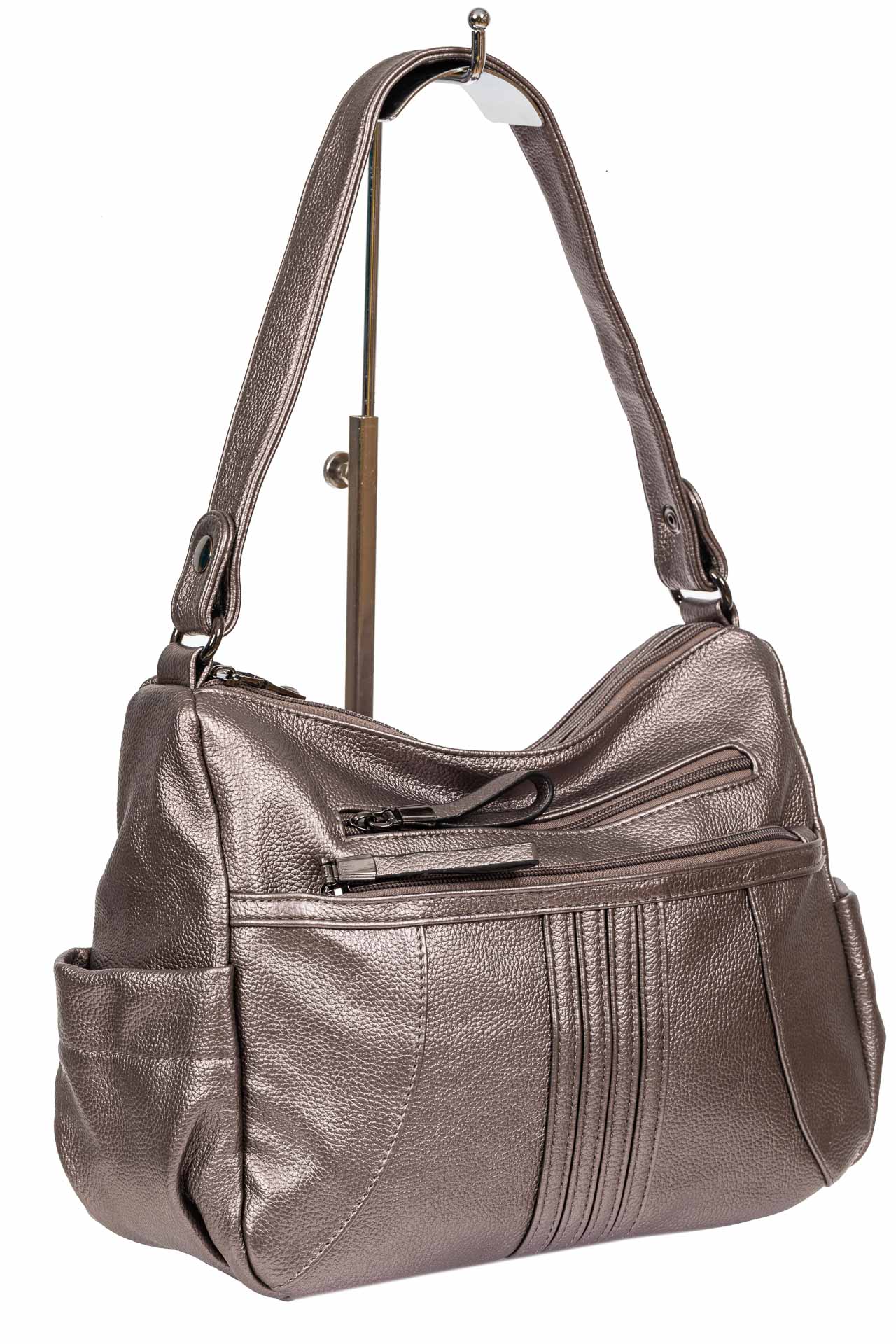 На фото 1 - Женская сумка хобо из искусственной кожи, цвет бронзовый