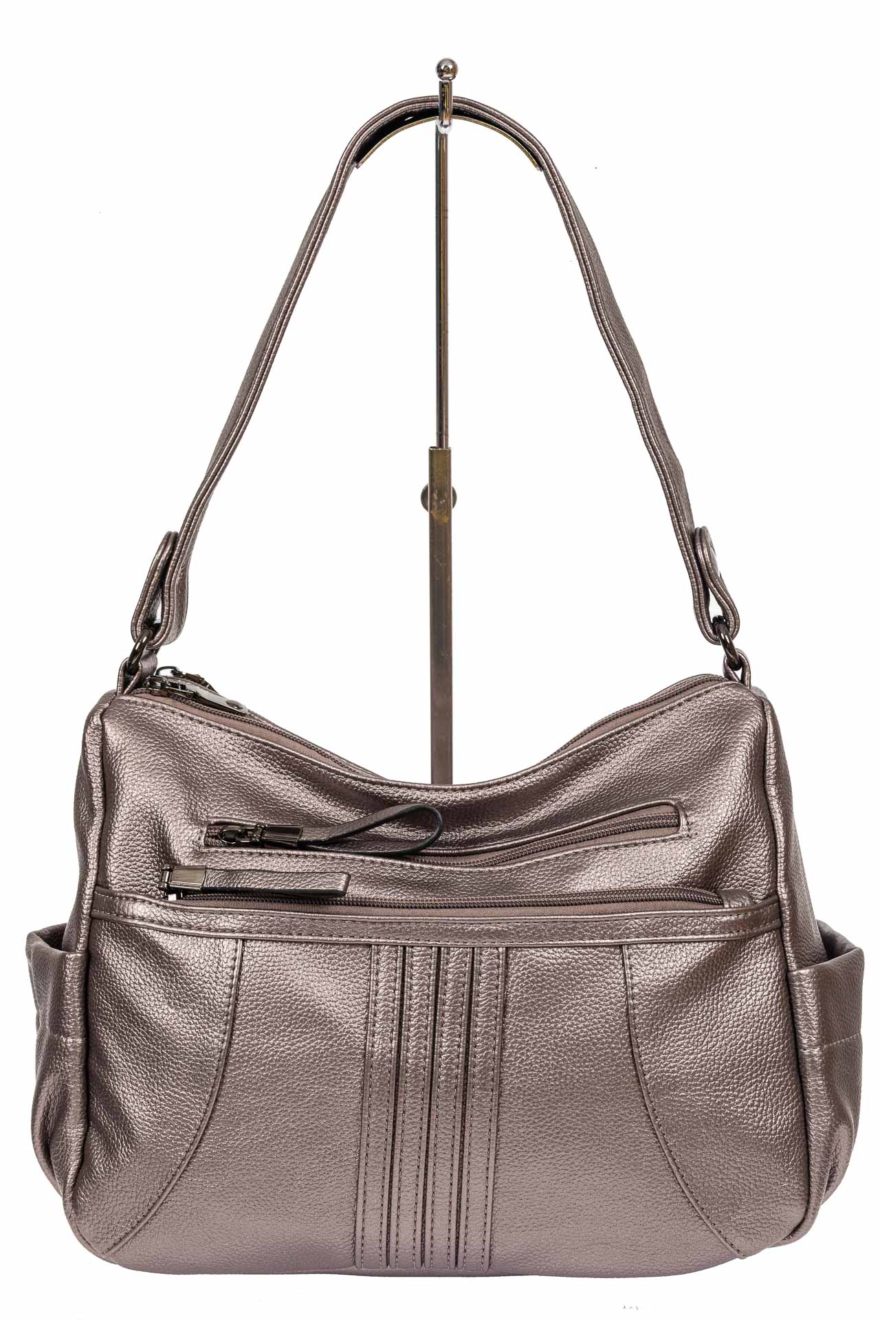 На фото 2 - Женская сумка хобо из искусственной кожи, цвет бронзовый