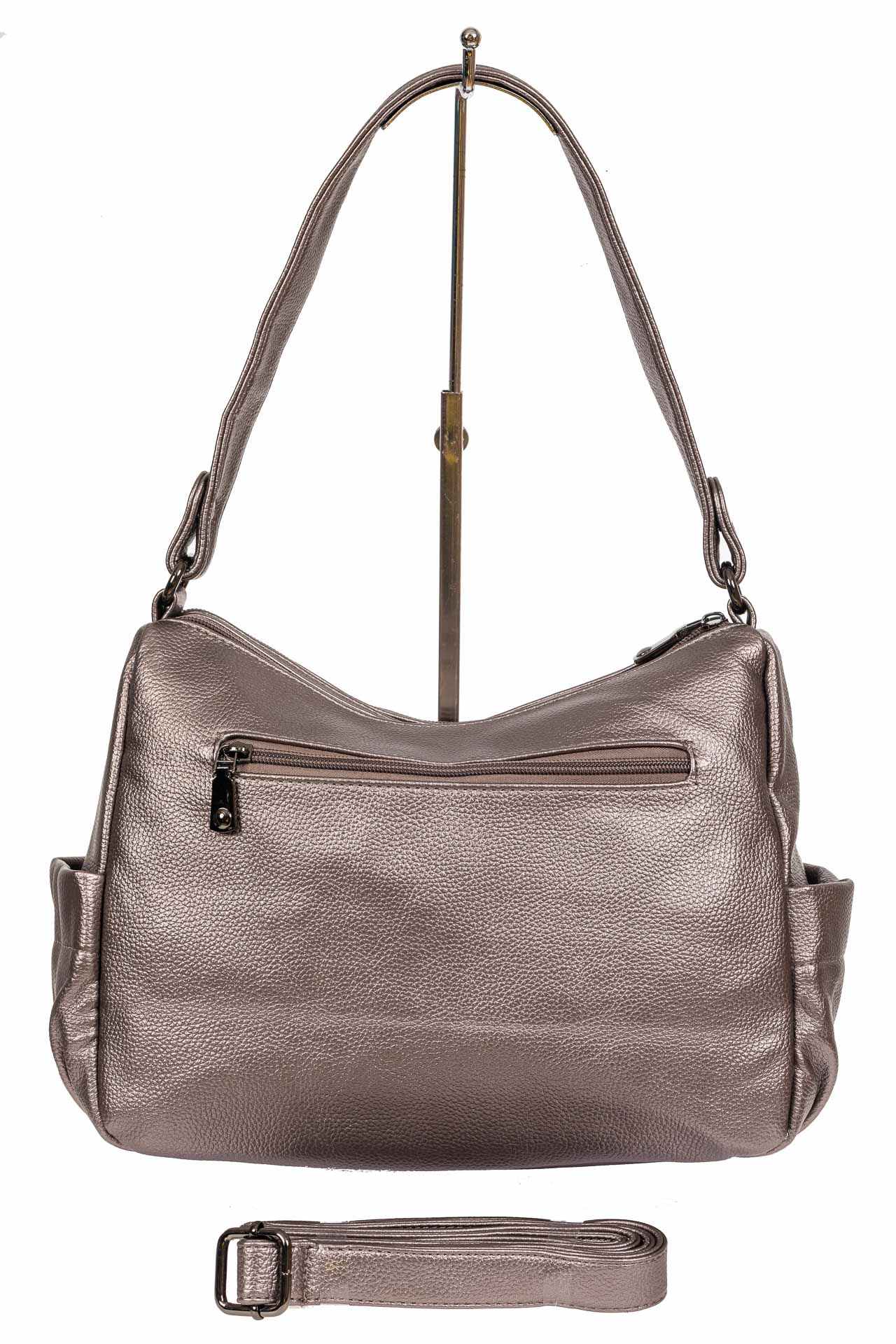 На фото 3 - Женская сумка хобо из искусственной кожи, цвет бронзовый