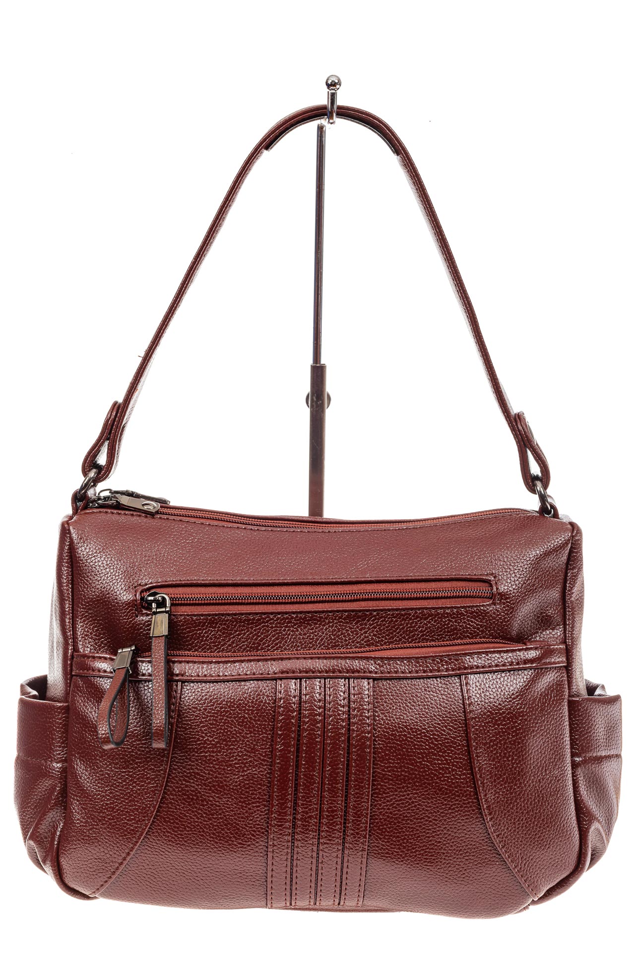 На фото 2 - Женская сумка хобо из искусственной кожи, цвет красно-коричневый