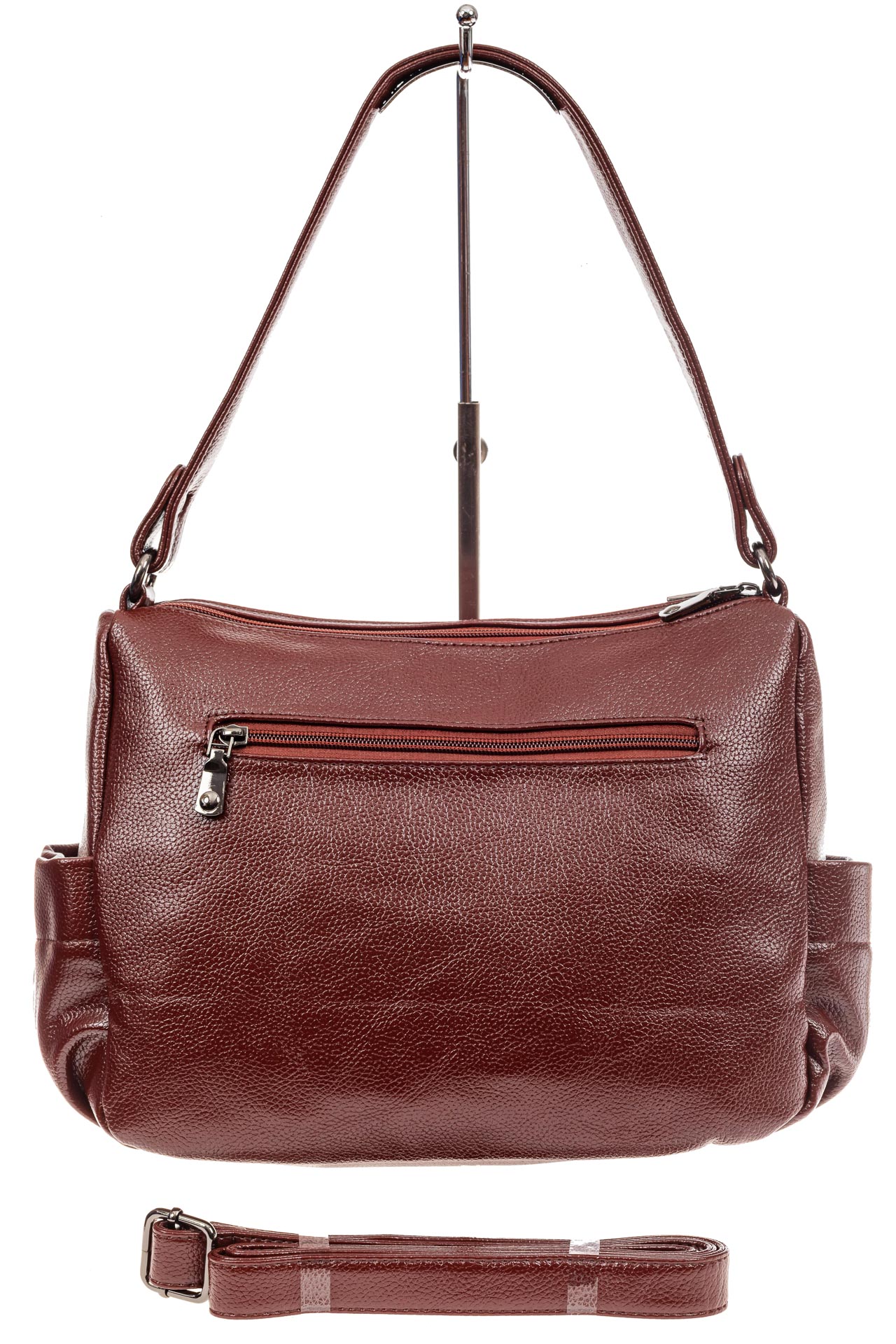 На фото 3 - Женская сумка хобо из искусственной кожи, цвет красно-коричневый
