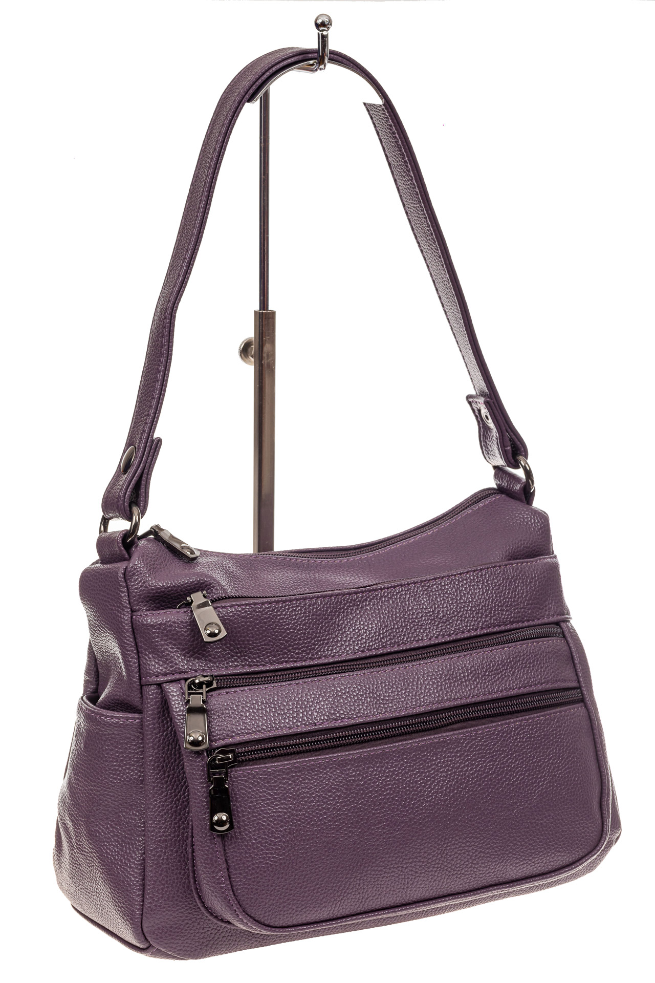 На фото 1 - Женская сумка хобо из искусственной кожи, цвет фиолетовый