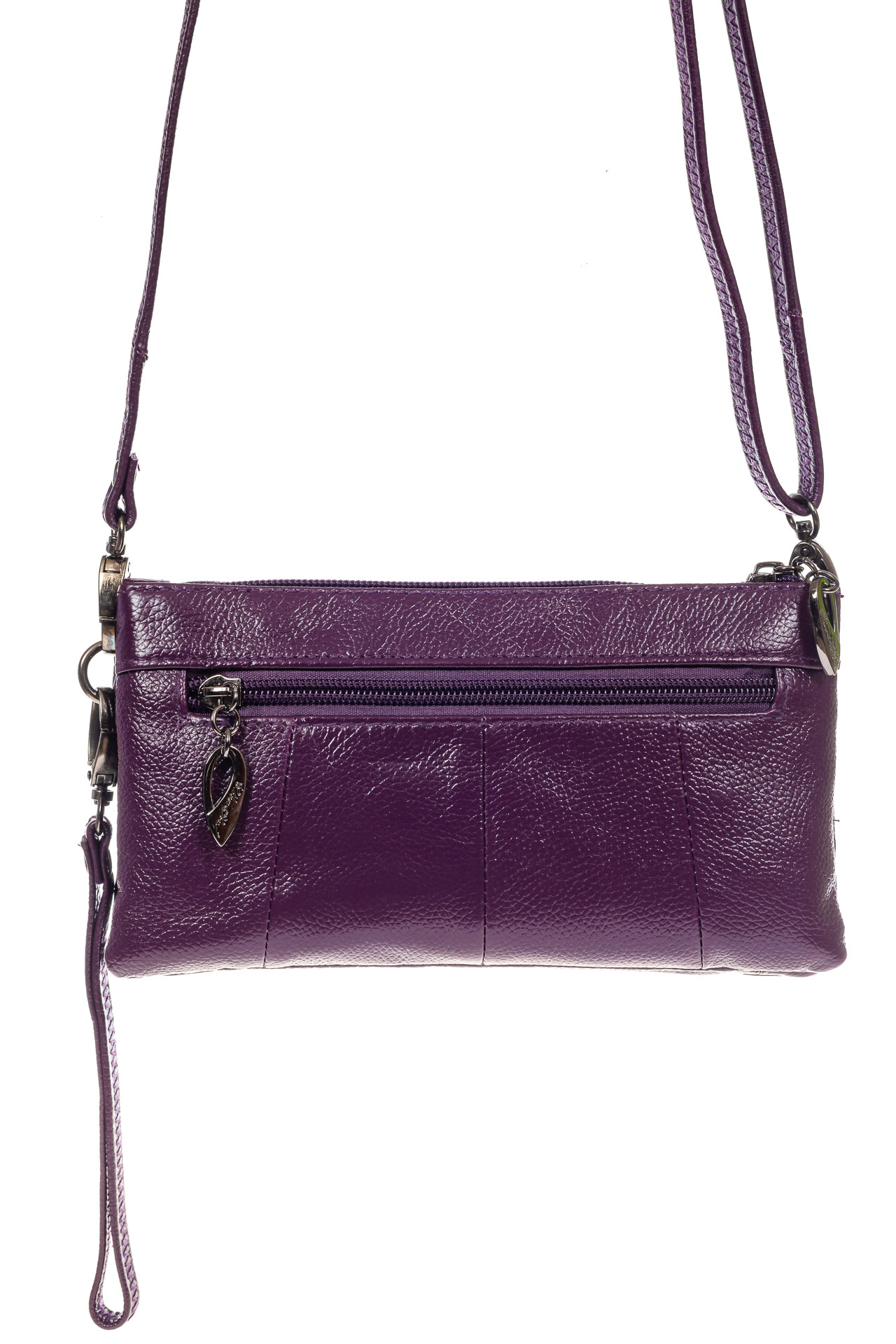 На фото 3 - Маленькая сумка клатч из натуральной кожи, цвет баклажан