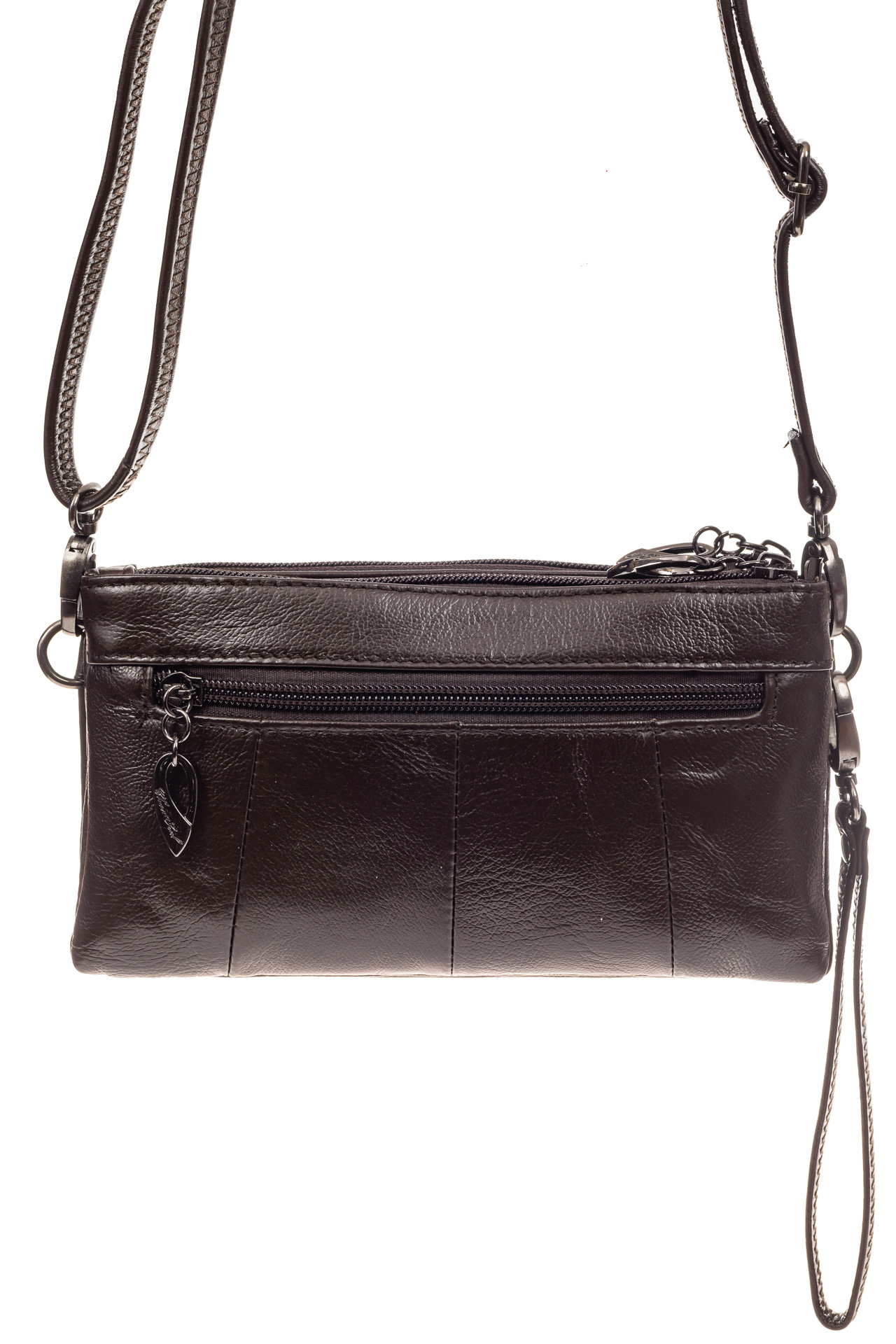 На фото 3 - Маленькая сумка клатч из натуральной кожи, цвет коричневый
