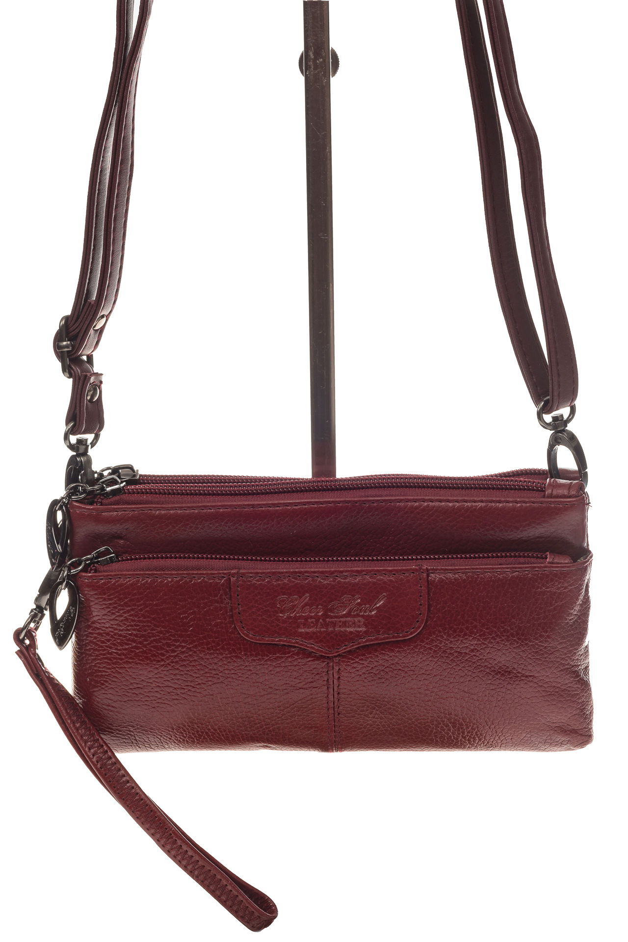 На фото 2 - Маленькая женская сумка из натуральной кожи, цвет бордо
