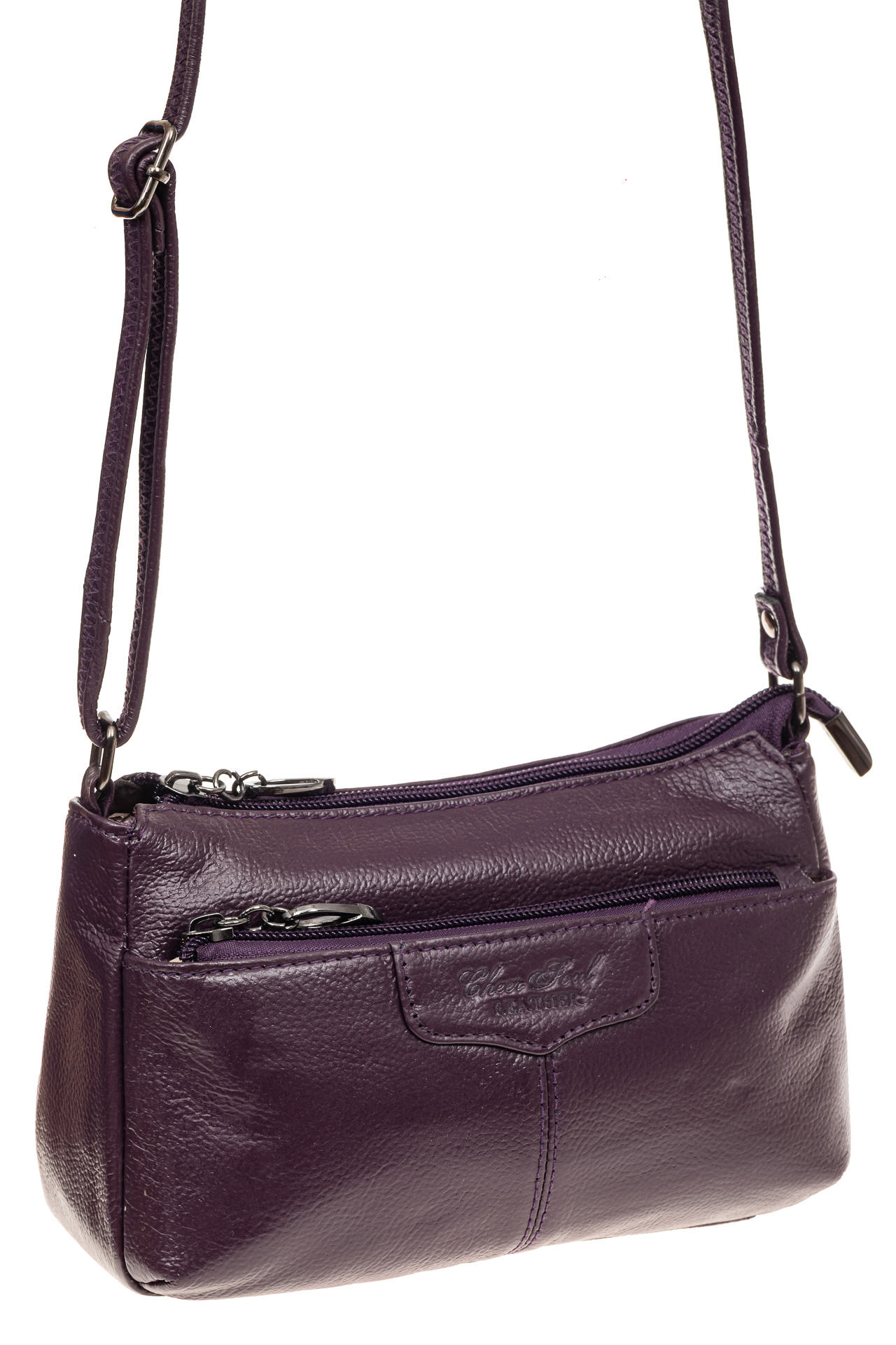 На фото 1 - Женская сумка из натуральной кожи, цвет фиолетовый