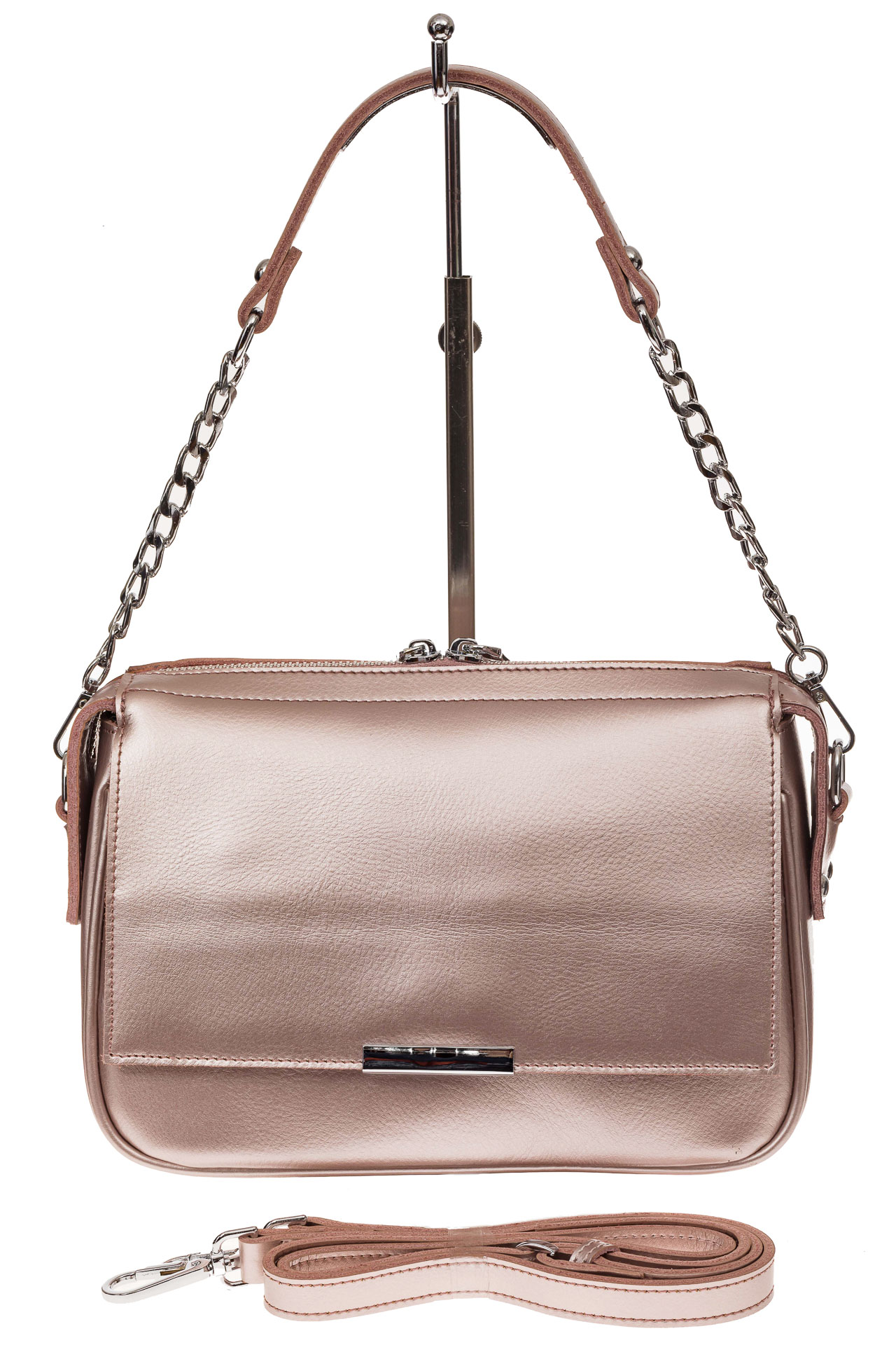 На фото 2 - Женская сумка из натуральной кожи, цвет розовый перламутр