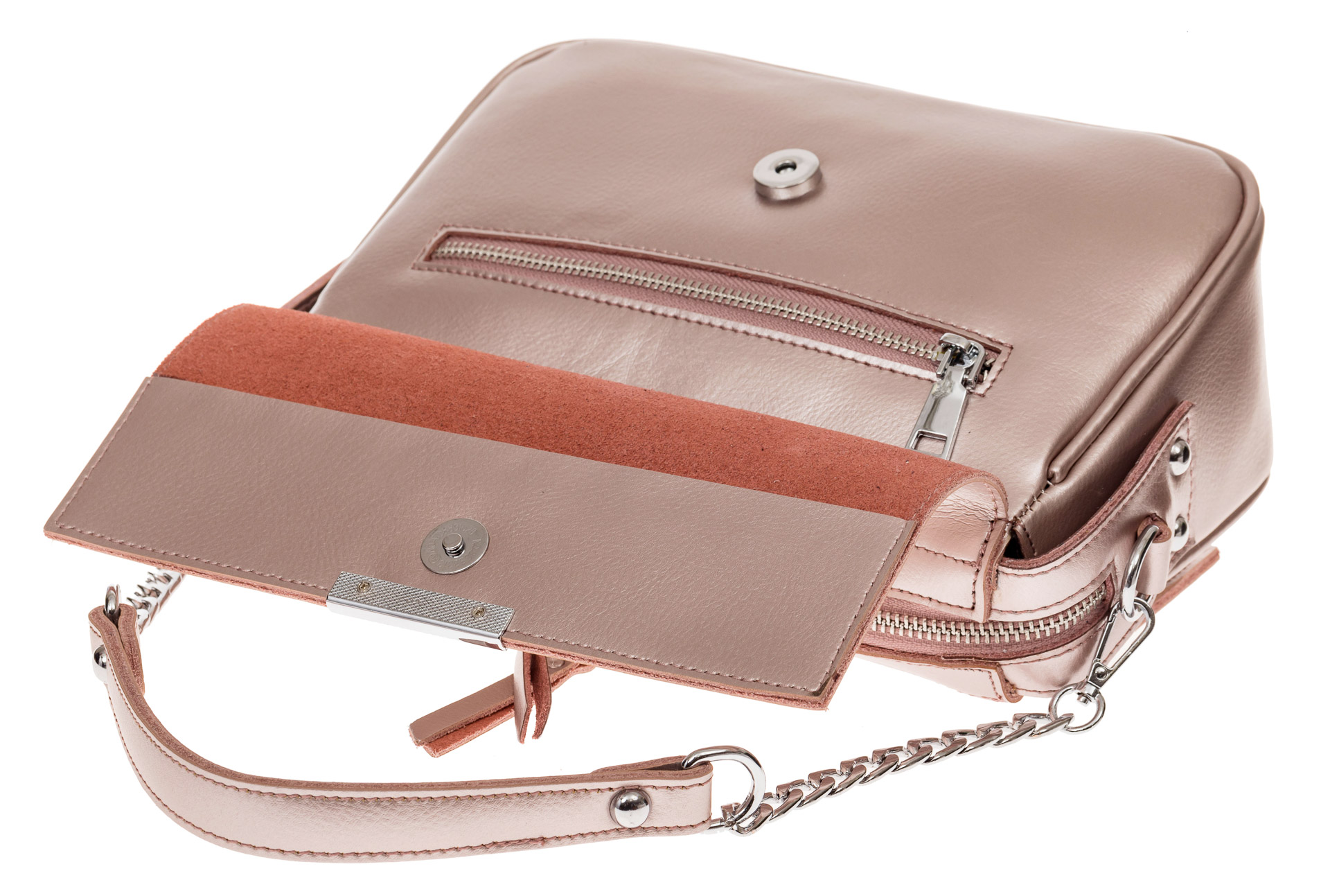 На фото 3 - Женская сумка из натуральной кожи, цвет розовый перламутр