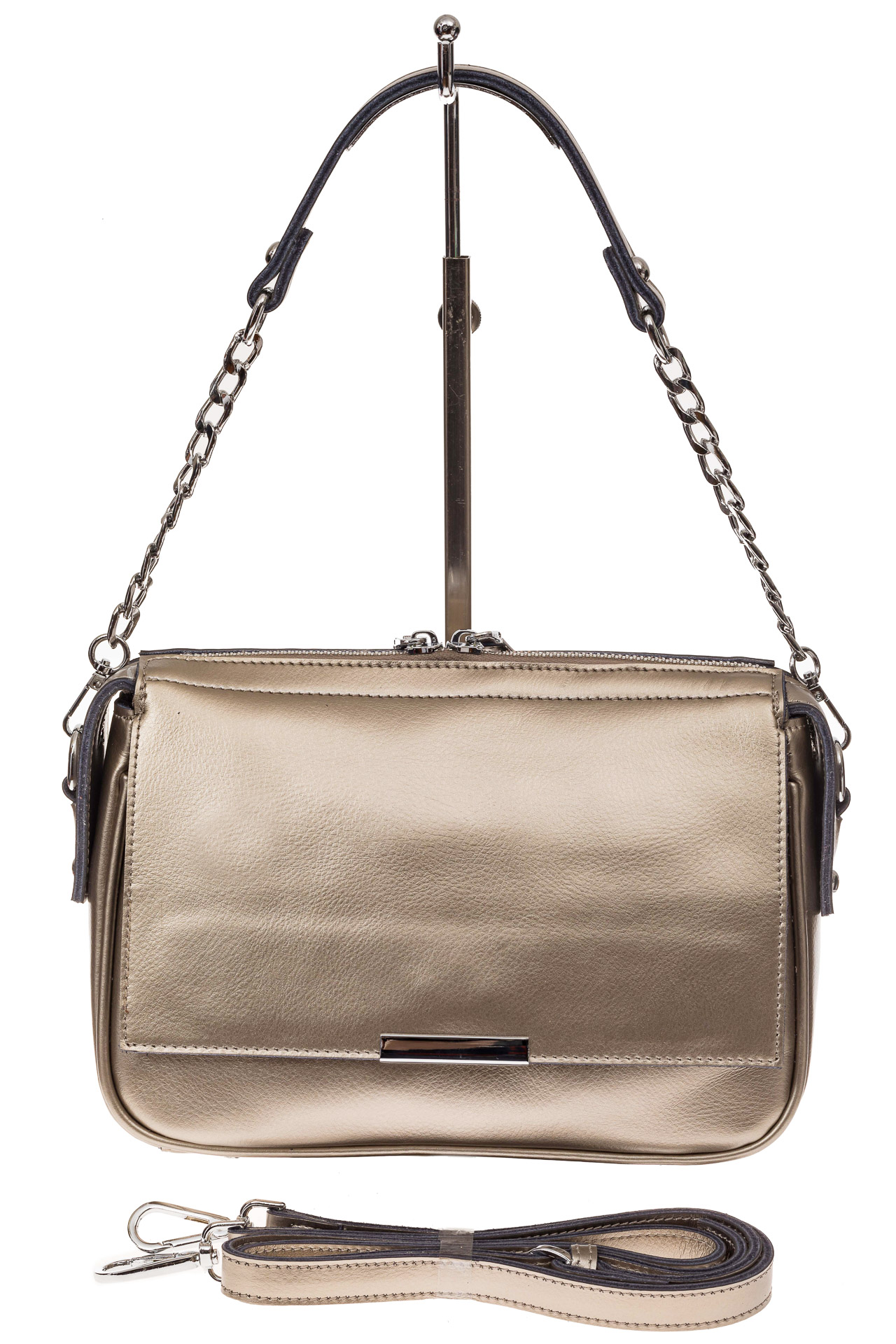 На фото 2 - Женская сумка из натуральной кожи, цвет бронзовый перламутр