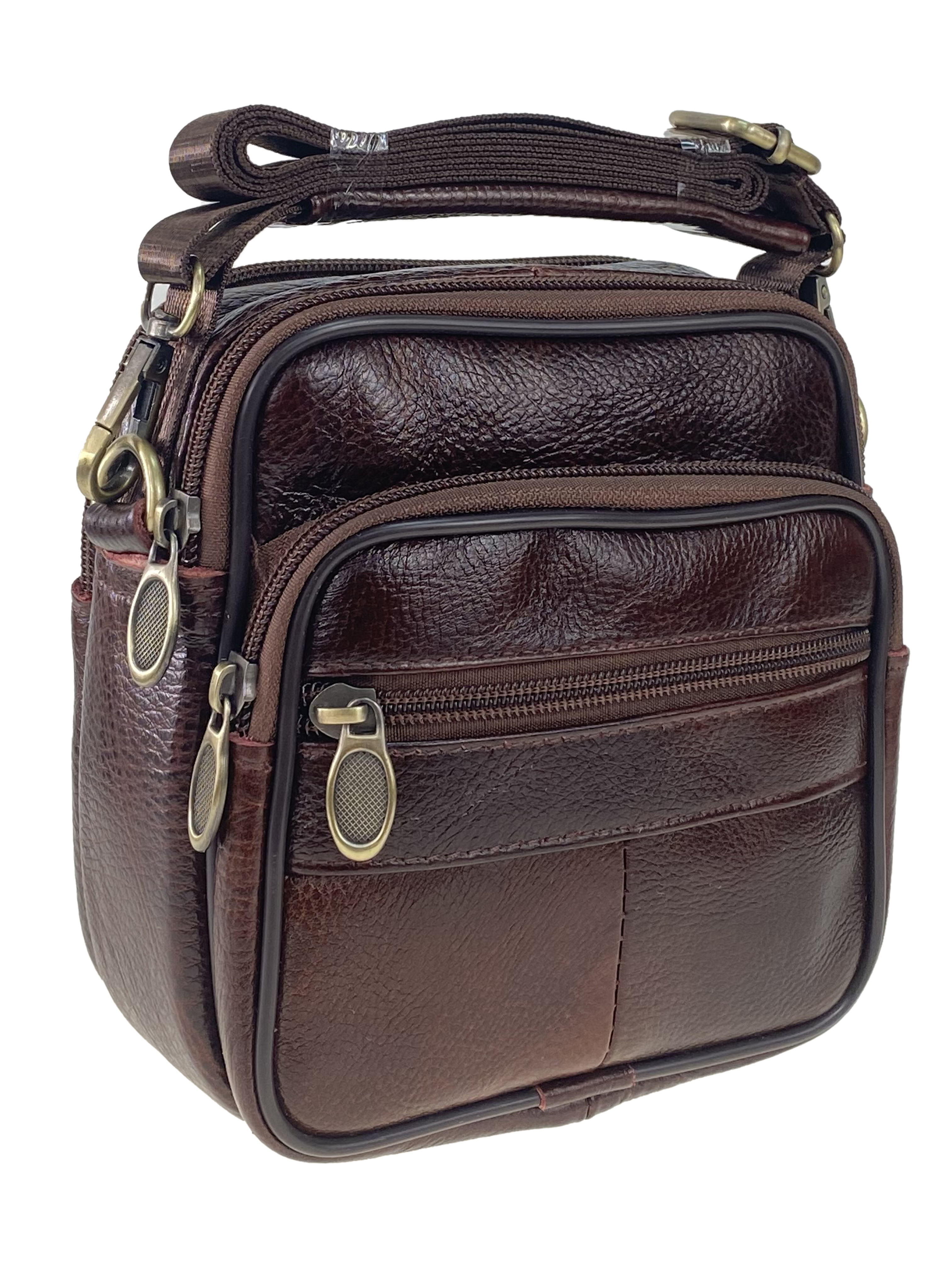 На фото 1 - Мужская сумка на пояс из натуральной кожи, цвет коричневый