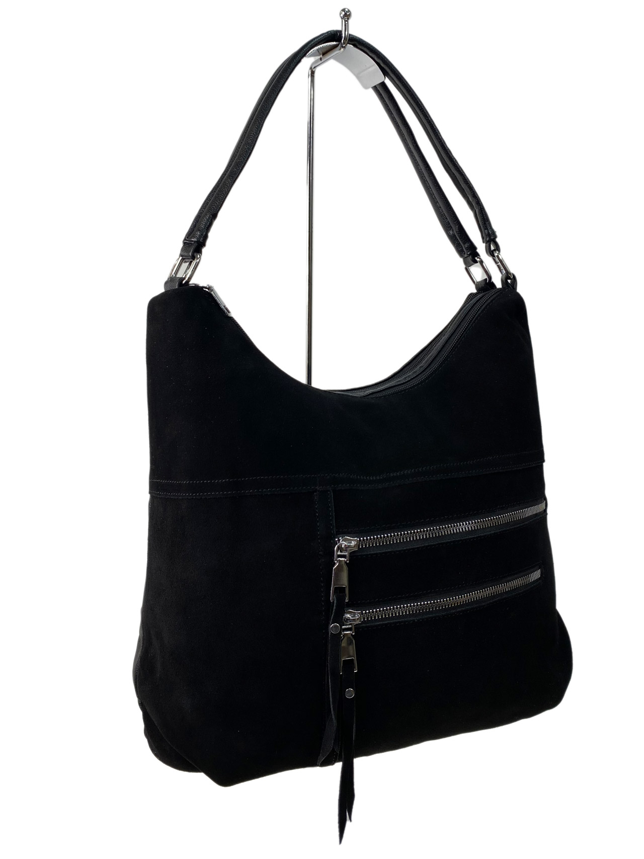 На фото 1 - Женская сумка  из натуральной замши и  искусственной кожи, цвет черный