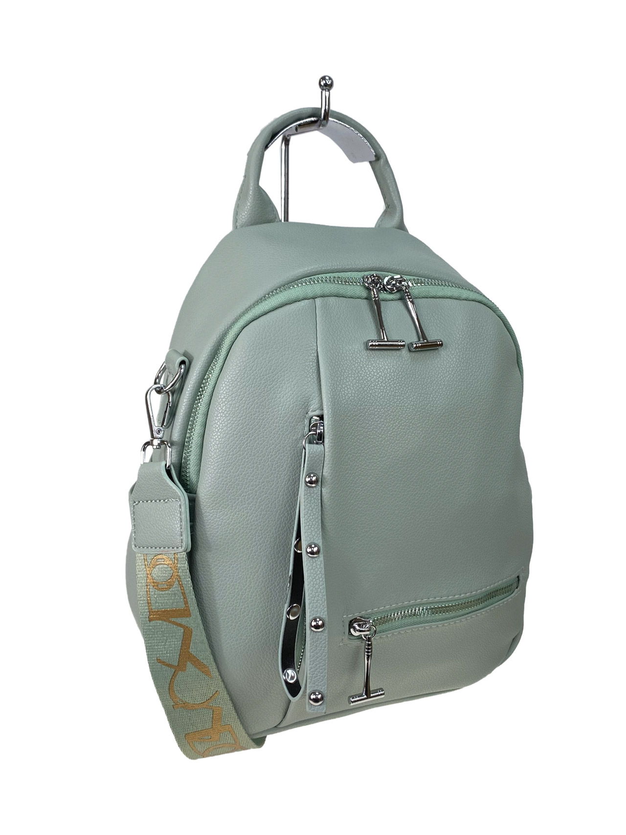 На фото 2 - Женский рюкзак   из искусственной кожи, цвет зеленый
