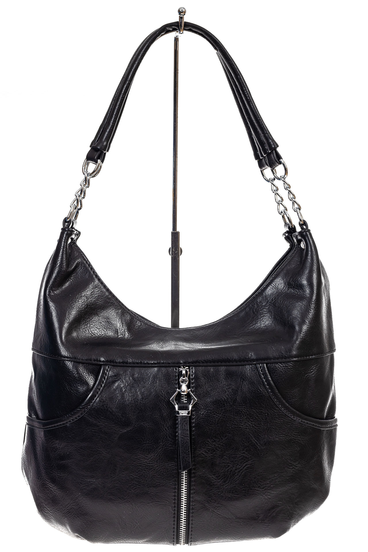 На фото 2 - Женская сумка хобо из искусственной кожи, цвет черный