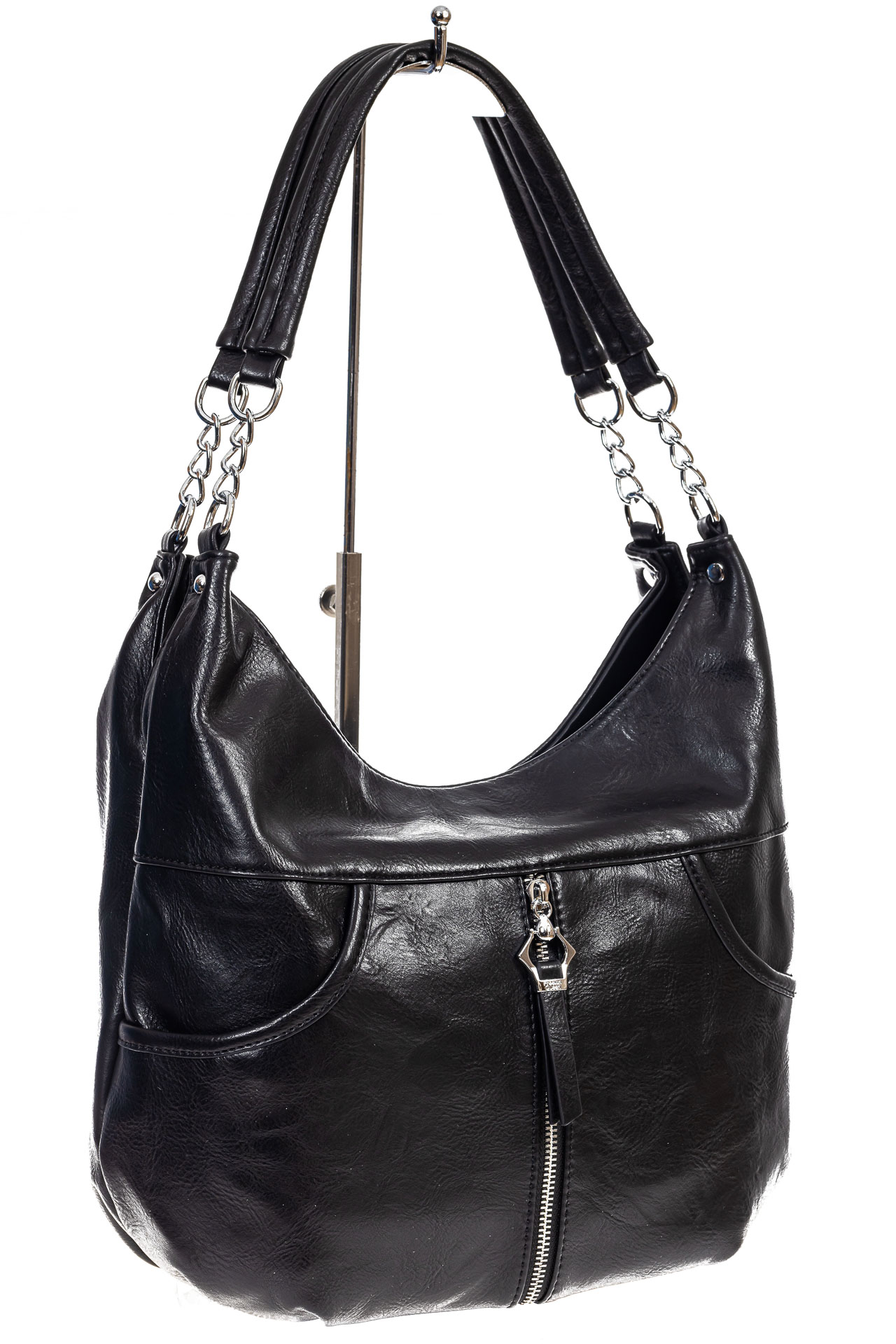 На фото 3 - Женская сумка хобо из искусственной кожи, цвет черный