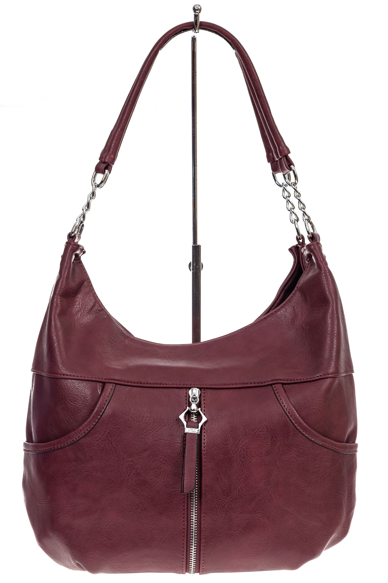 На фото 2 - Женская сумка хобо из искусственной кожи, цвет бордо