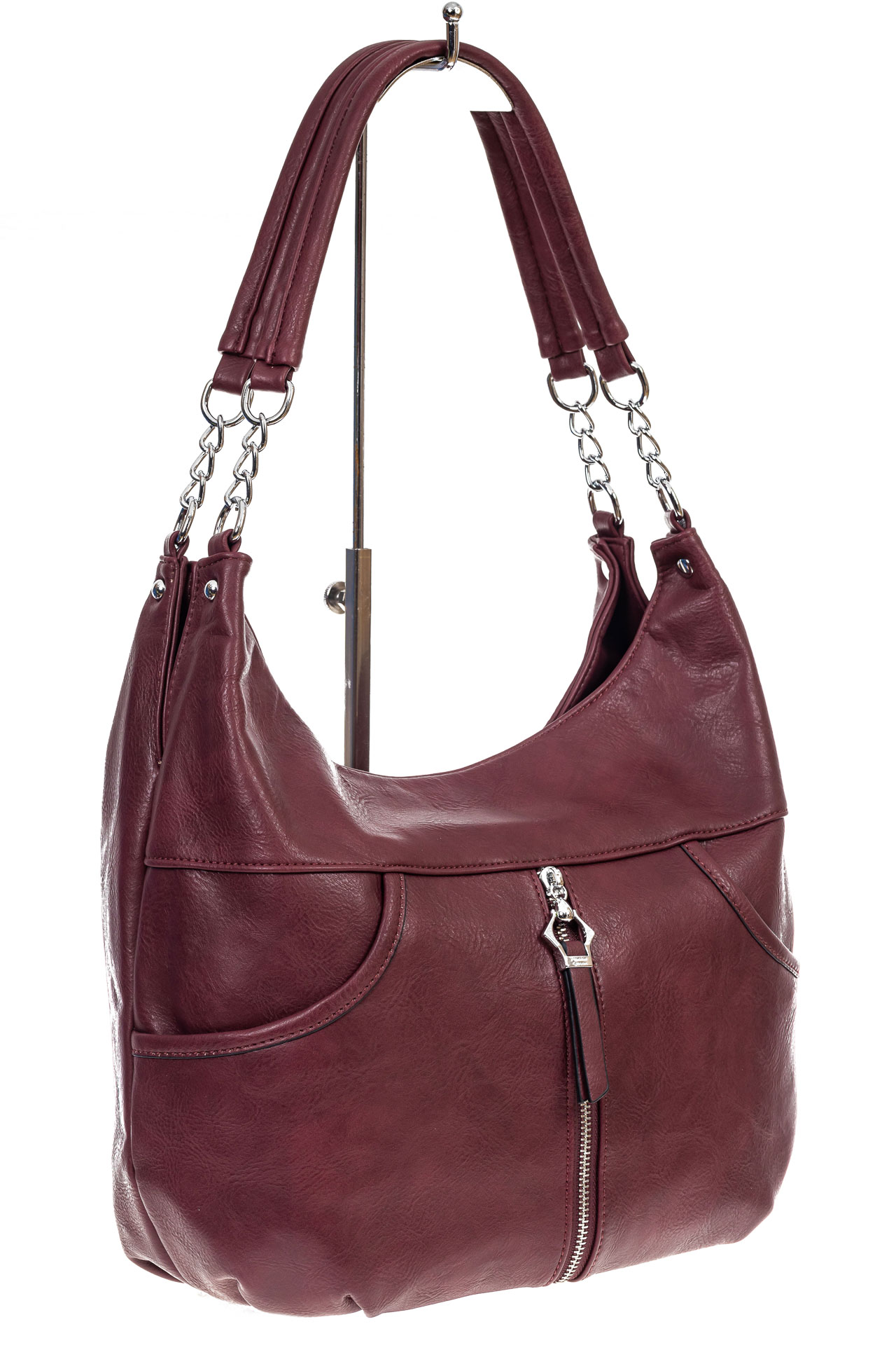На фото 3 - Женская сумка хобо из искусственной кожи, цвет бордо