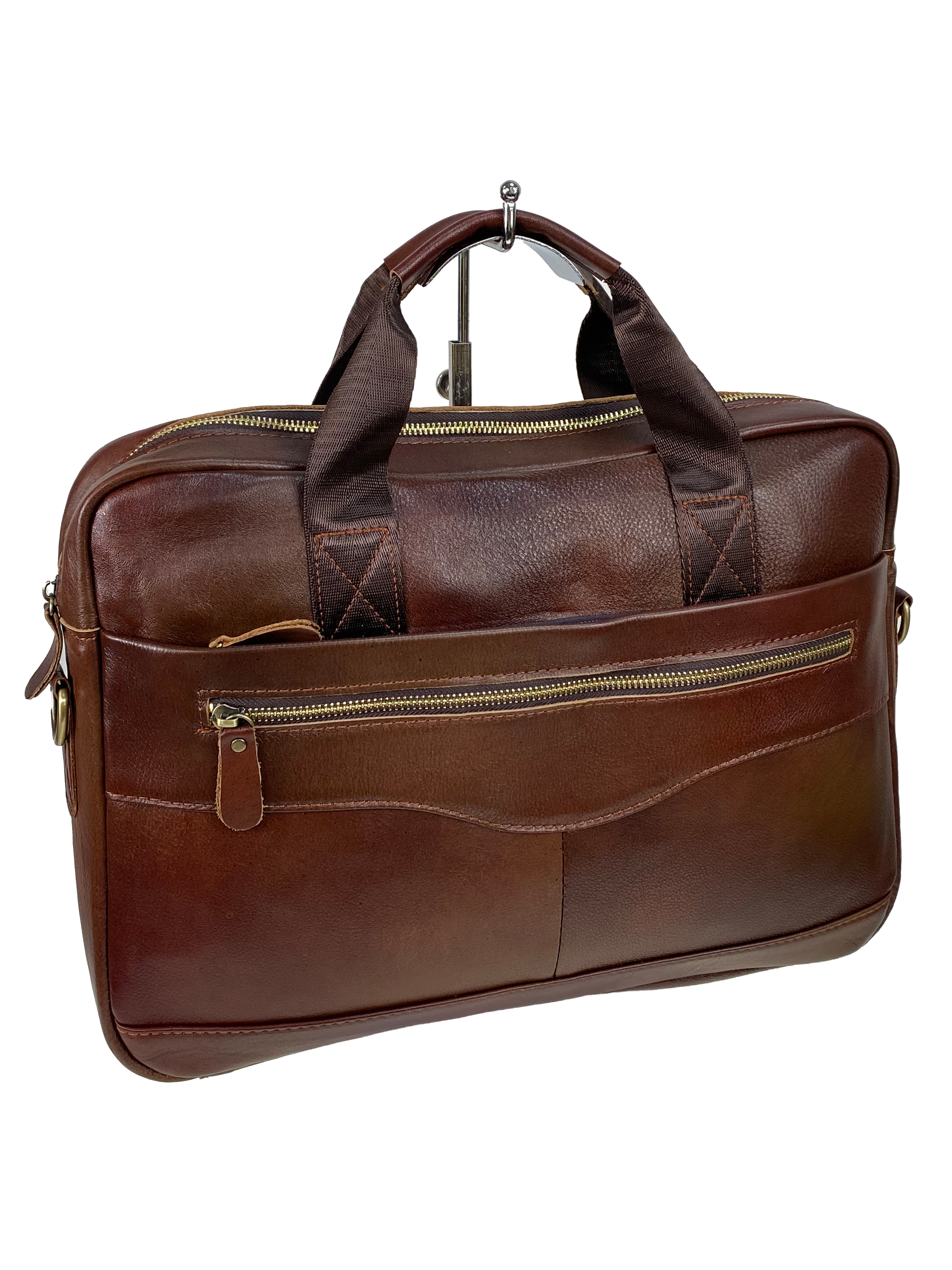 На фото 1 - Мужской портфель из натуральной кожи, цвет коричневый