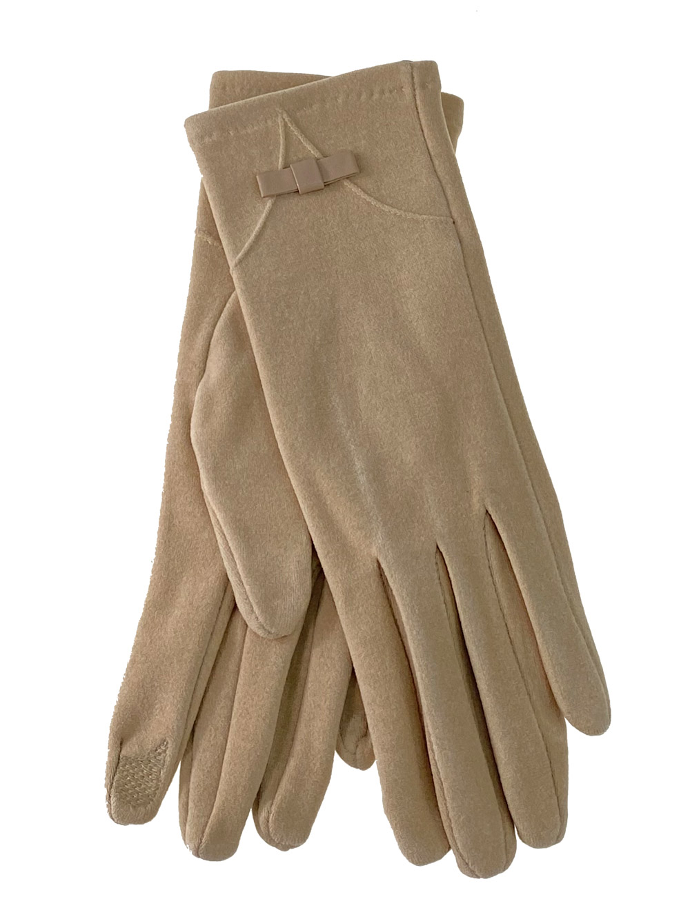 На фото 1 - Удлинённые женские перчатки из велюра, цвет бежевый