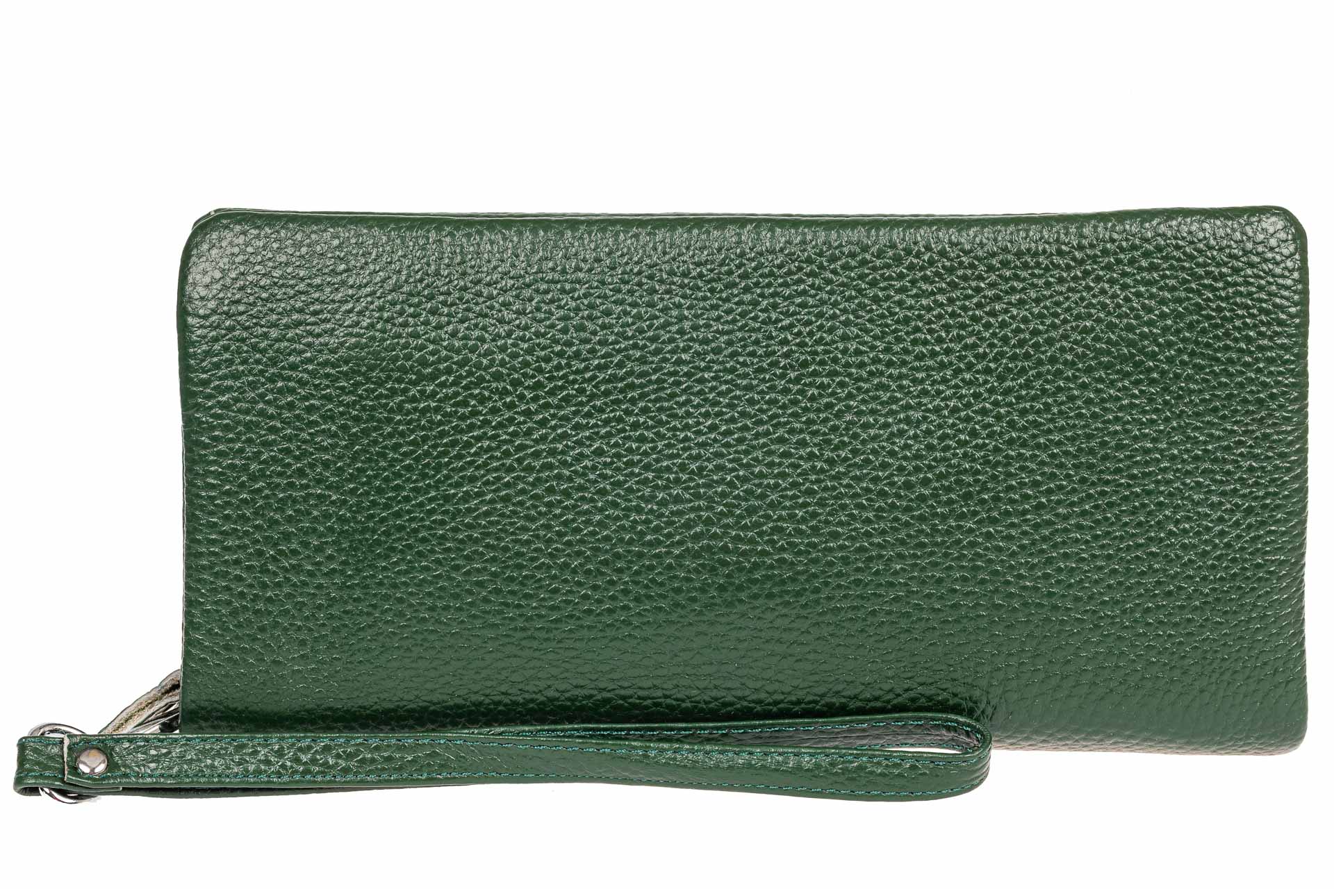 На фото 1 - Стильный кошелек-клатч женский, цвет зеленый