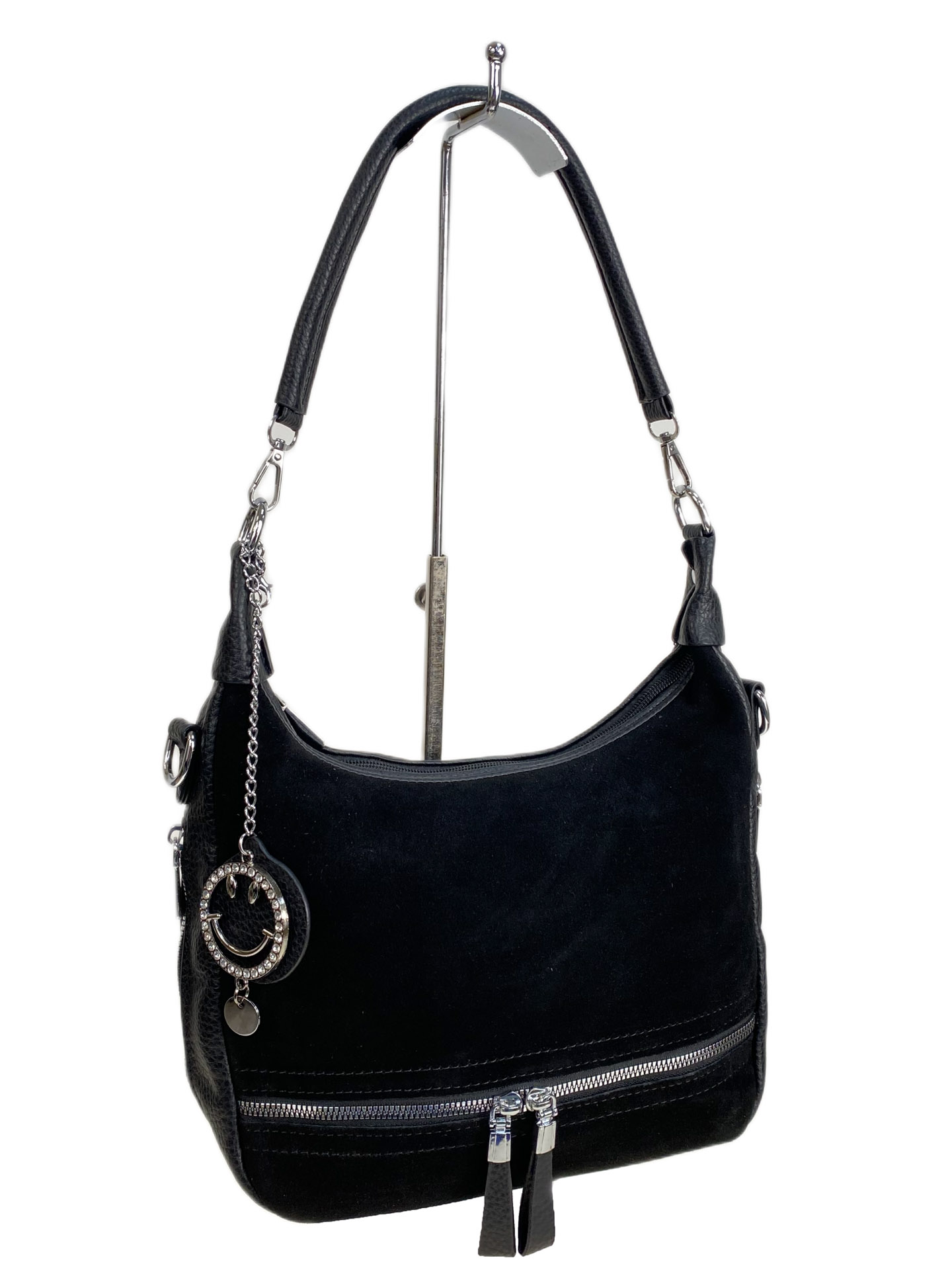 На фото 1 - Женская сумка из искусственной кожи и натуральной замши, цвет черный