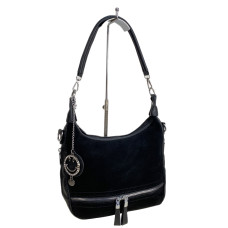 На фото 1 - Женская сумка из искусственной кожи и натуральной замши, цвет черный