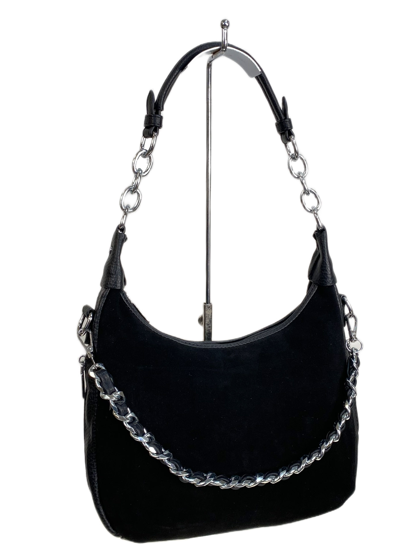 На фото 1 - Женская сумка из искусственной кожи и натуральной замши, цвет черный