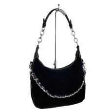 На фото 1 - Женская сумка из искусственной кожи и натуральной замши, цвет черный